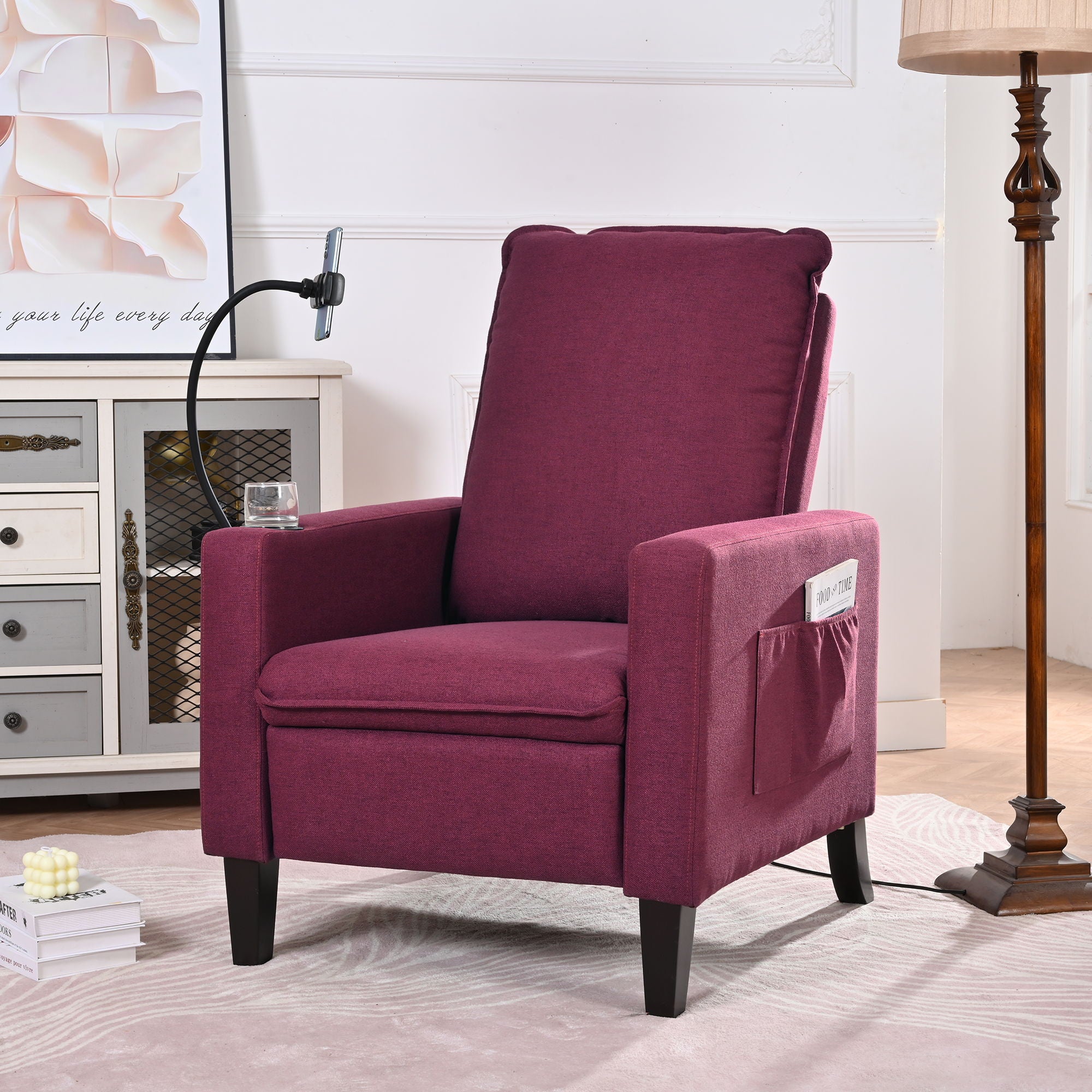 Recliner Chairs For Adults, Adjustable Recliner Sofa With Mobile Phone Holder &amp; Cup Holder, Modern Reclining Chairs Fabric Push Back Recliner Chairs For Living Room, Bedroom