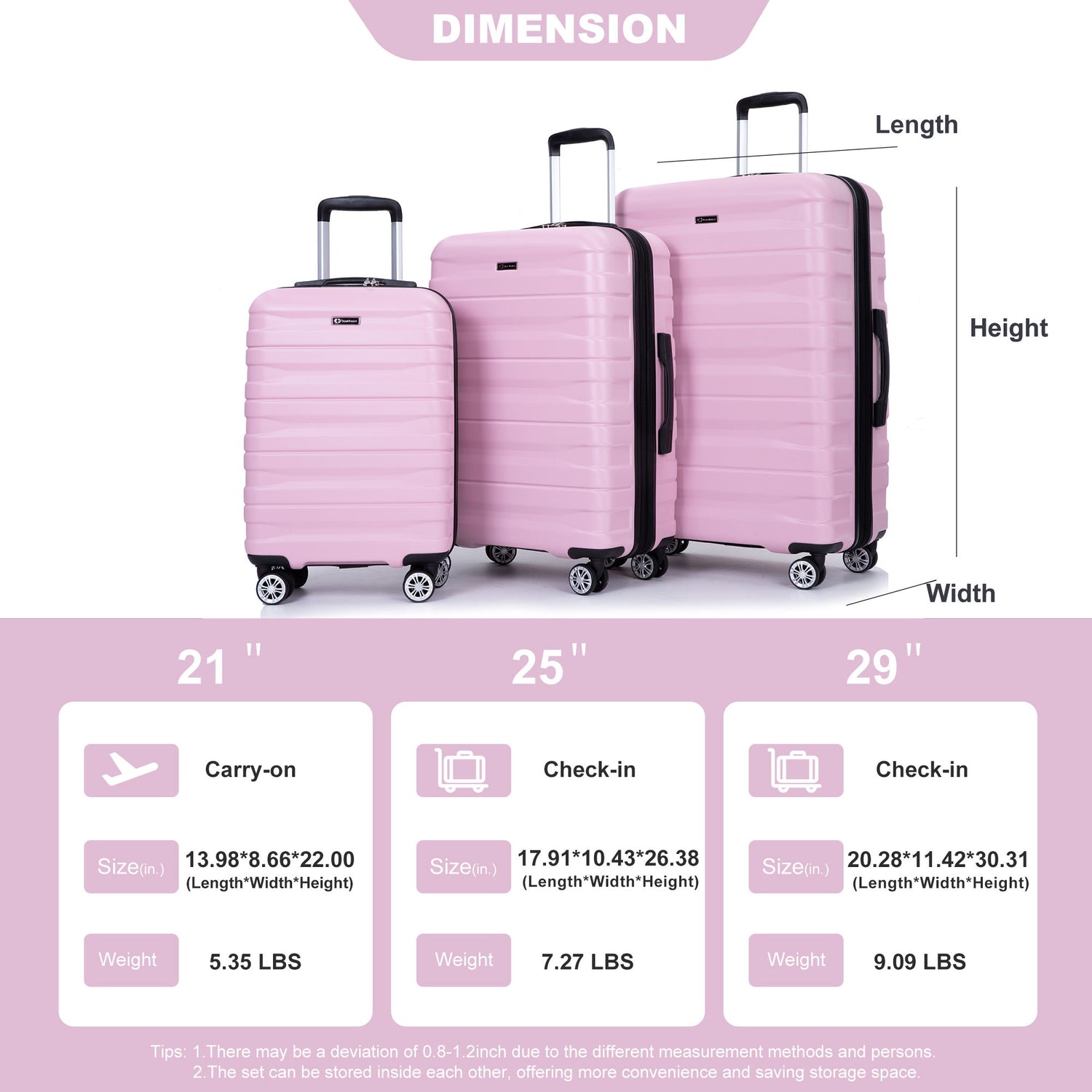 3 Piece Luggage Sets Lightweight &amp; Durable Expandable Suitcase With Two Hooks