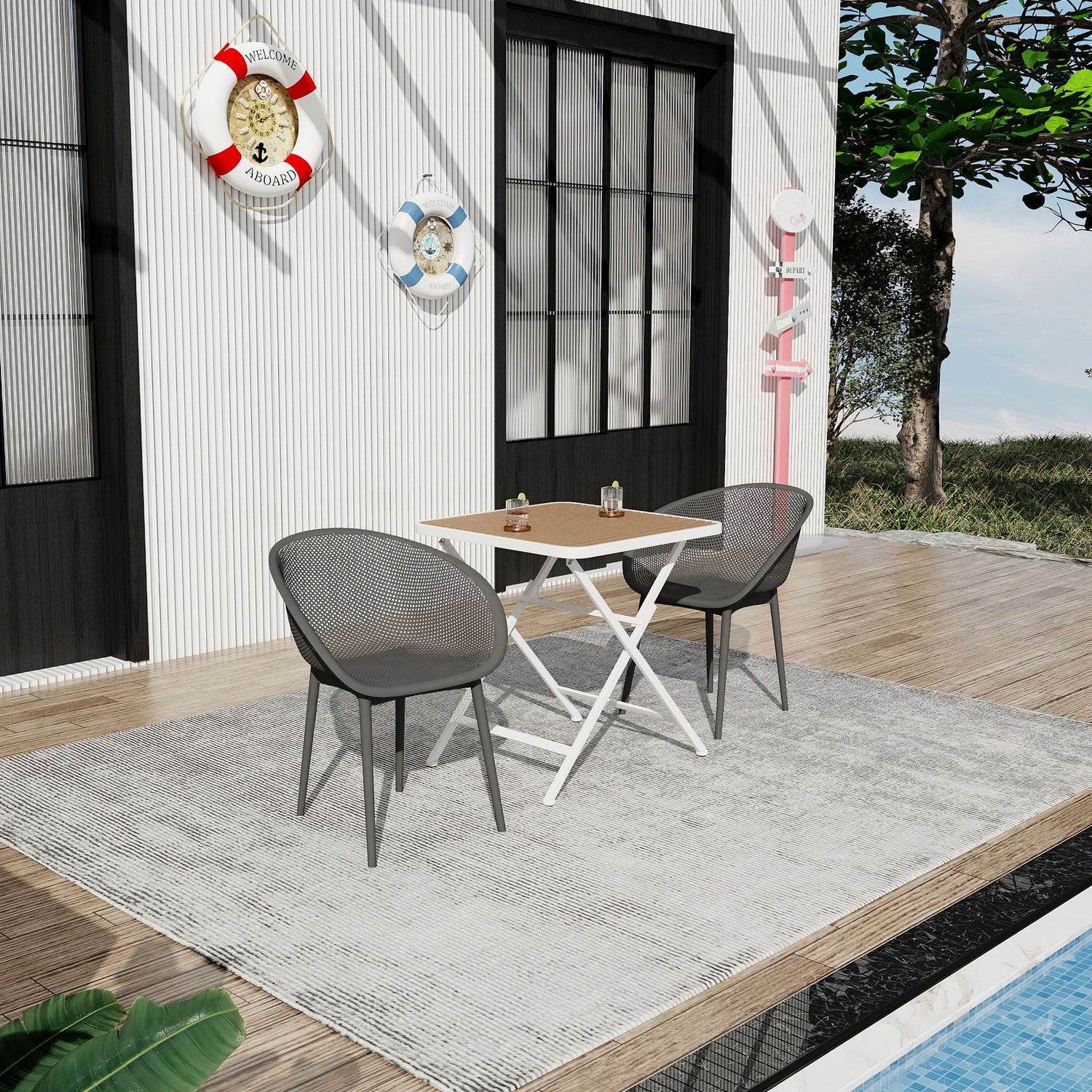 2 Pack Lounge Chair Set &amp; Folding Square Table