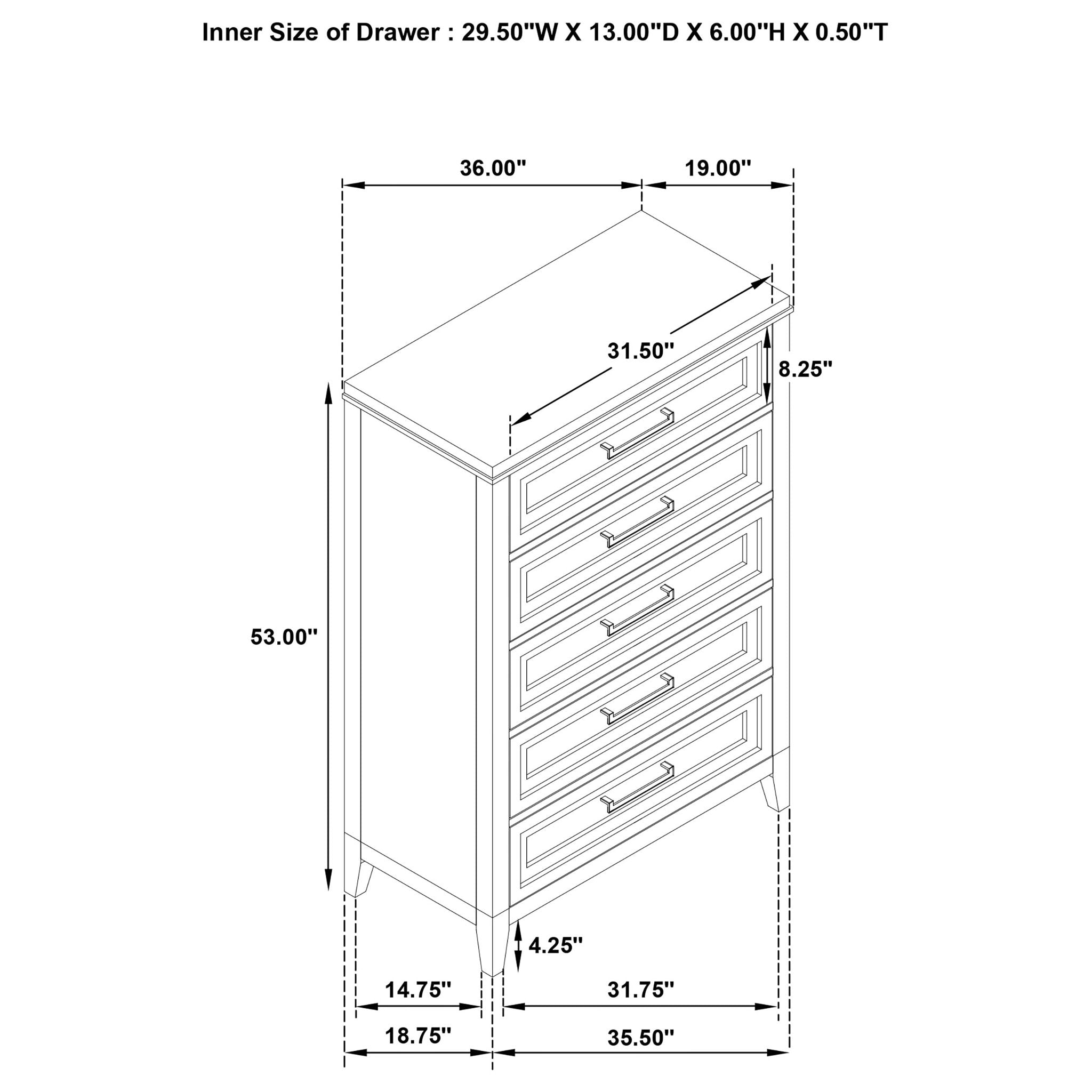Inverness - 5 Drawer Bedroom Chest - White