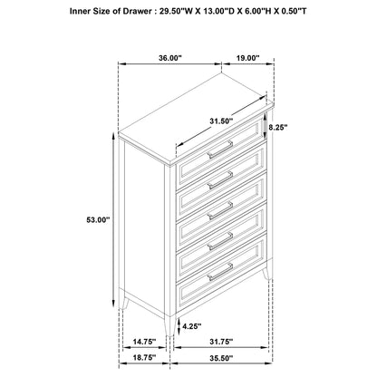 Inverness - 5 Drawer Bedroom Chest - White