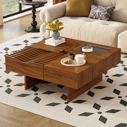 Unique Square Coffee Table With 3 Drawers