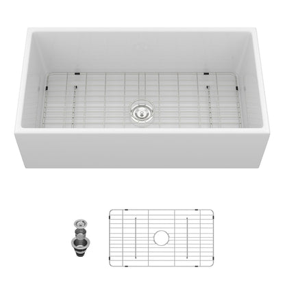 Farmhouse Sink, Apron-Front Porcelain Ceramic Single Bowl