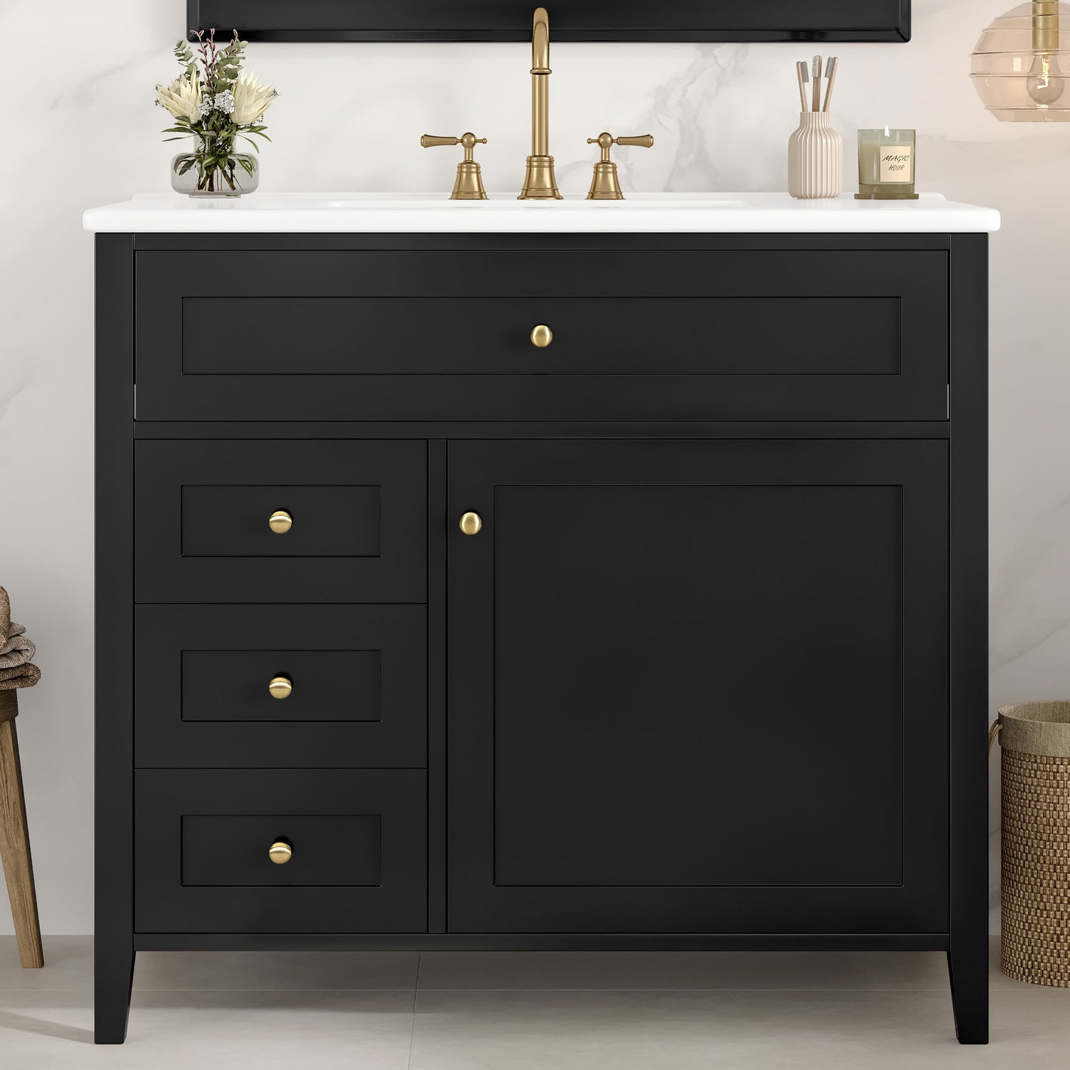 Bathroom Vanity With Sink, 3 Drawers &amp; Cabinet With Adjustable Shelves