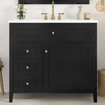 Bathroom Vanity With Sink, 3 Drawers &amp; Cabinet With Adjustable Shelves