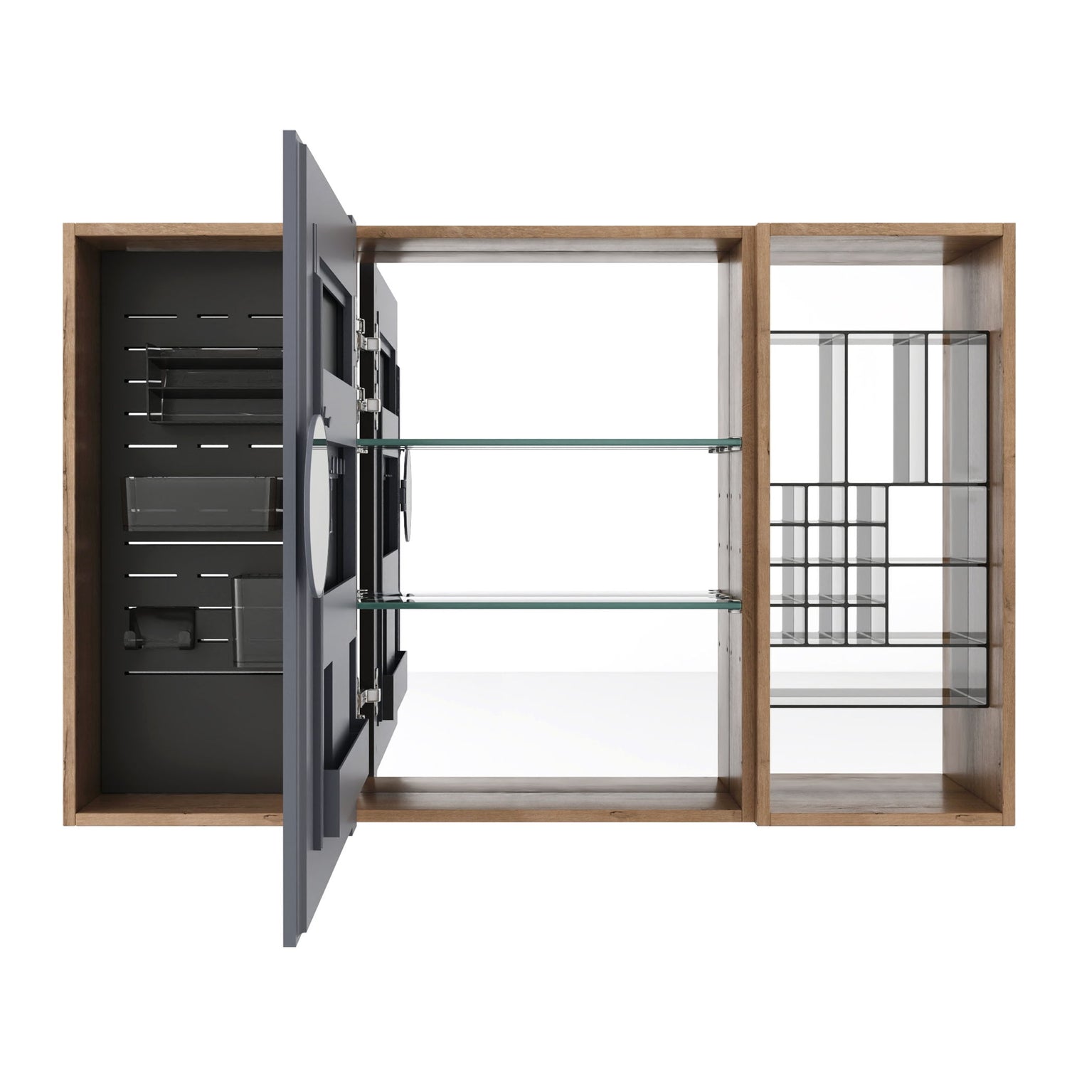 Wall Mounted Bathroom Mirror Cabinet With Storage - Imitative Oak