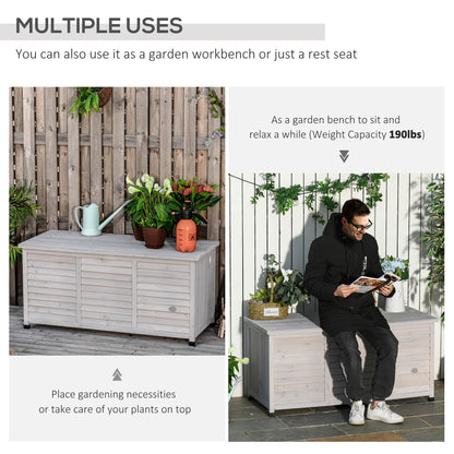 Outsunny - 75 Gallon Wooden Deck Box, Outdoor Storage Container With Aerating Gap &amp; Weather-Fighting Finish - Gray