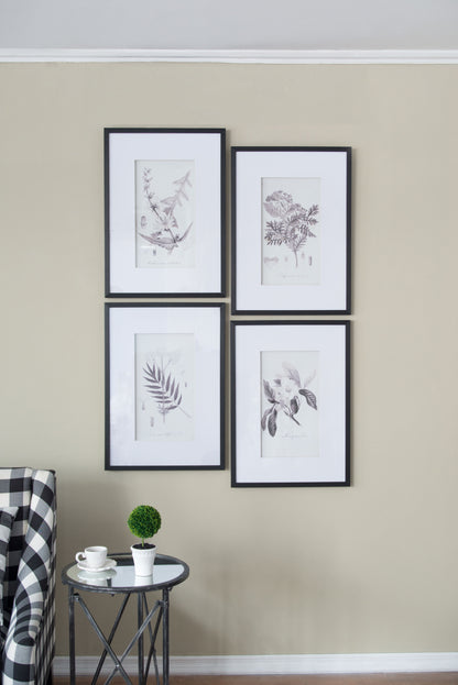 Botanical Wall Art Prints, Home Decor For Living Room Dining Room, Bedroom, Hallway (Set of 4) - White / Black