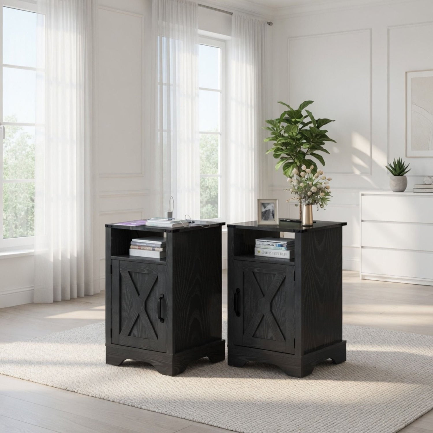 Farmhouse Nightstand, Charging Station &amp; Storage