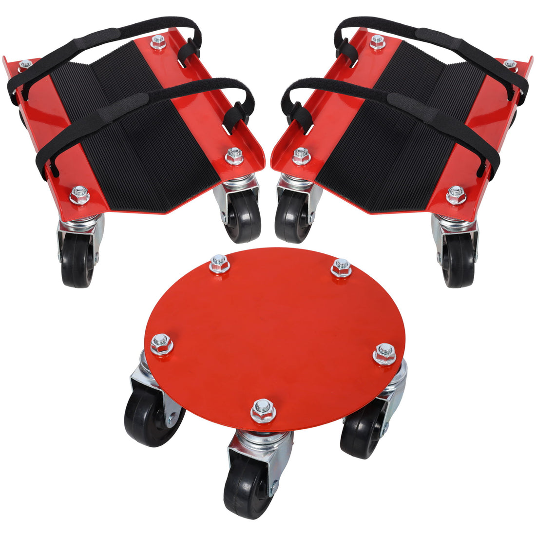 Heavy Duty Snowmobile Dolly V Slide With 2.5&quot; Swivel Casters, Rubber Pad, 1500Lbs Capacity Steel - Red