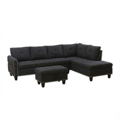 L - Shaped 3 Piece Sectional Sofa With Chaise, Storage Ottoman &amp; Cup Holders