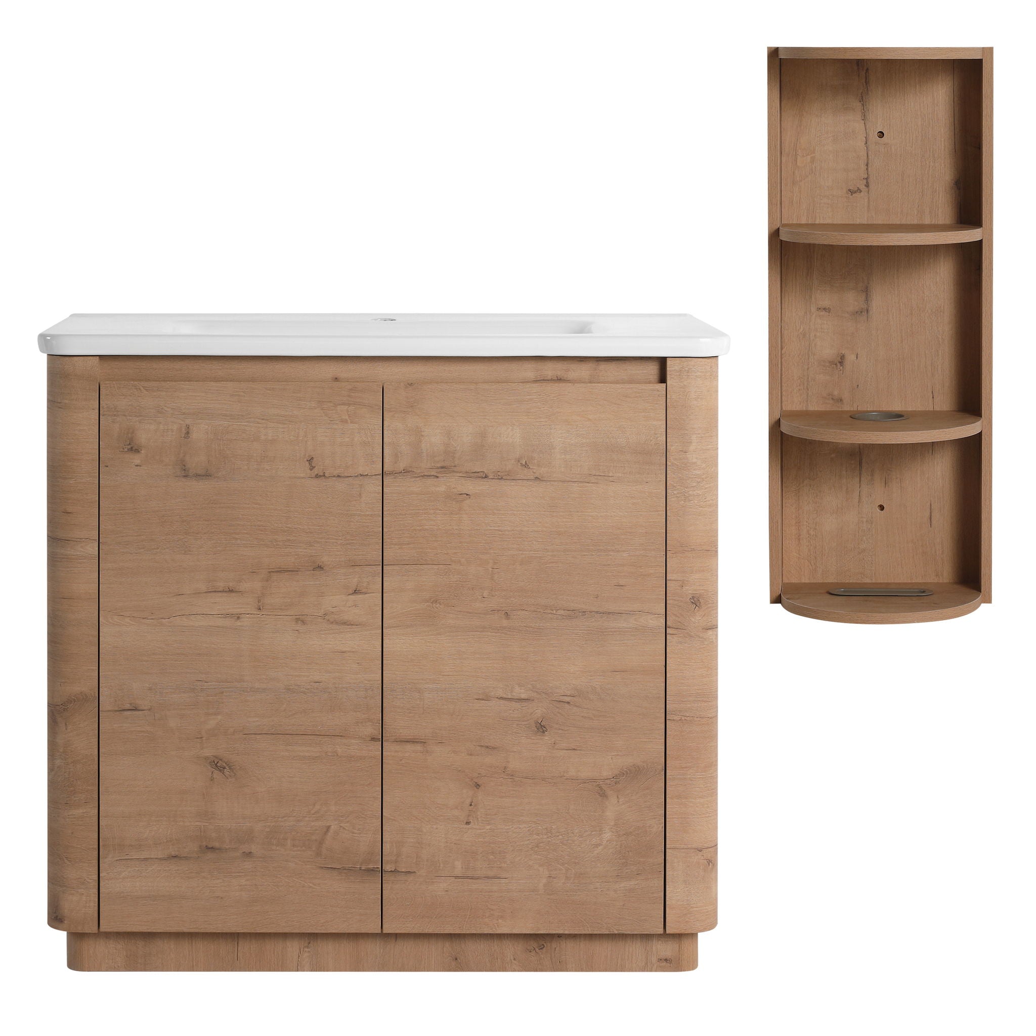 Freestanding Bathroom Vanity With Sink, 2 Soft Close Doors &amp; Storage Rack