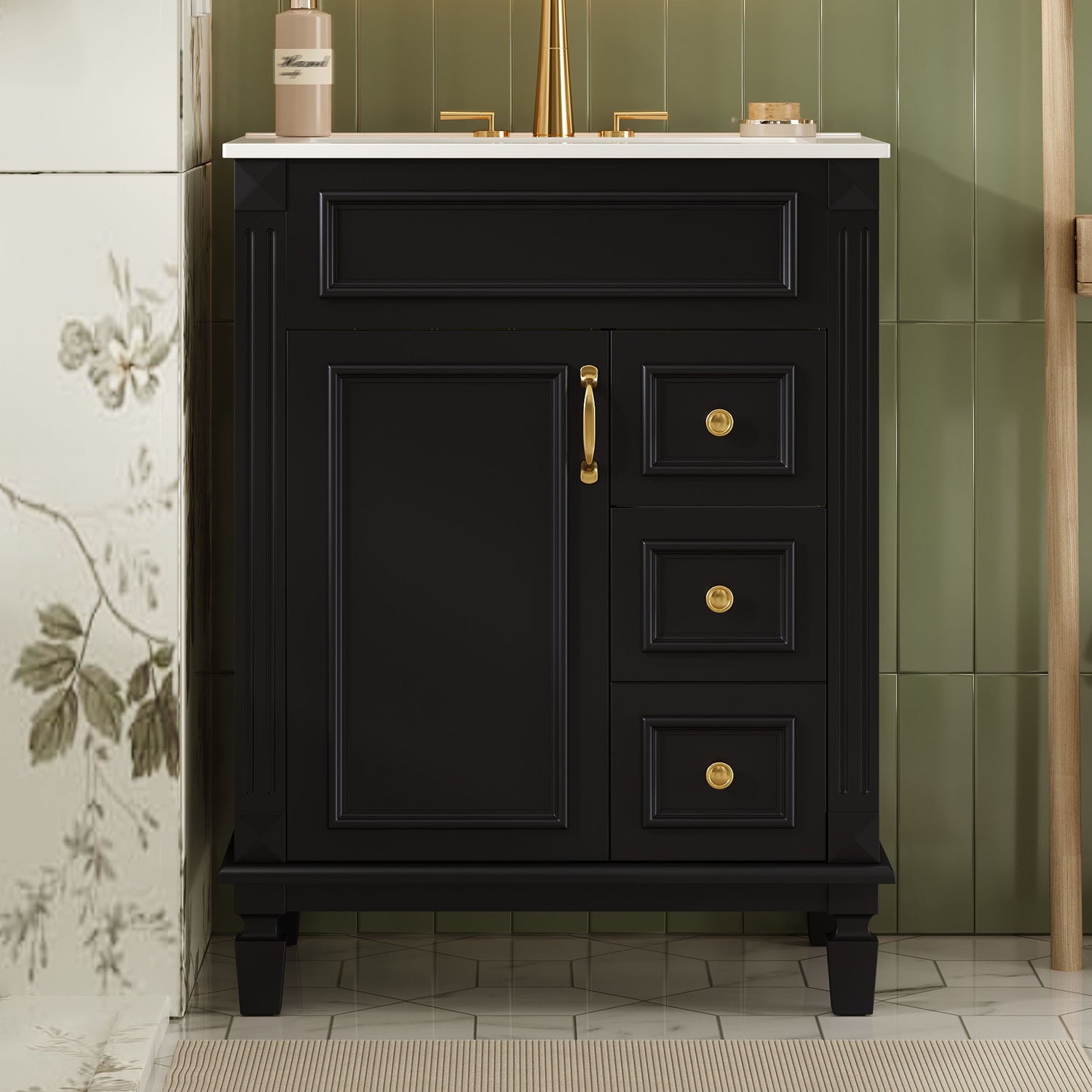 Bathroom Vanity With Sink, Compact Cabinet &amp; 2 Drawers And Adjustable Shelf