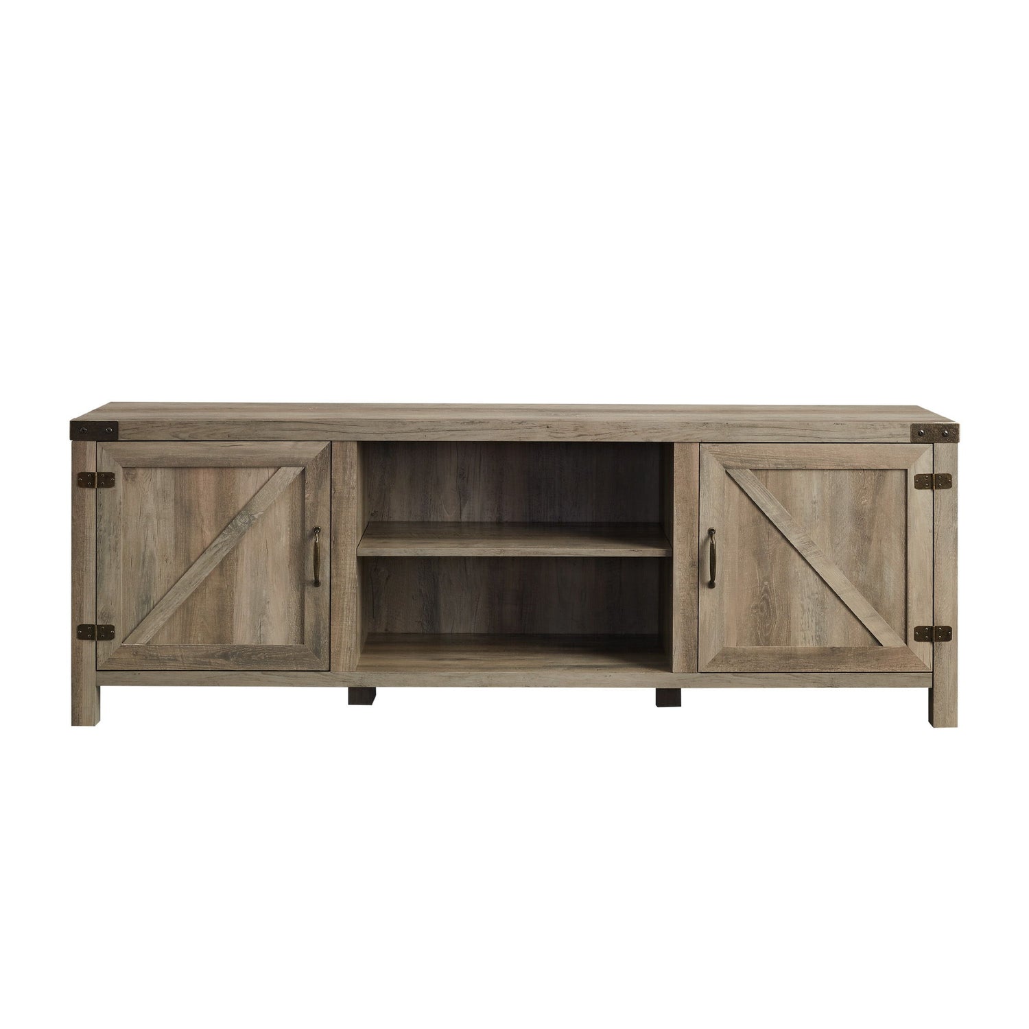 Rustic Farmhouse Double Barn Door 70&quot; TV Stand For 80&quot; TVs With Center Shelves