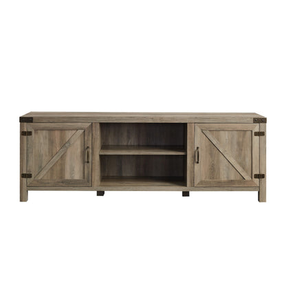Rustic Farmhouse Double Barn Door 70&quot; TV Stand For 80&quot; TVs With Center Shelves