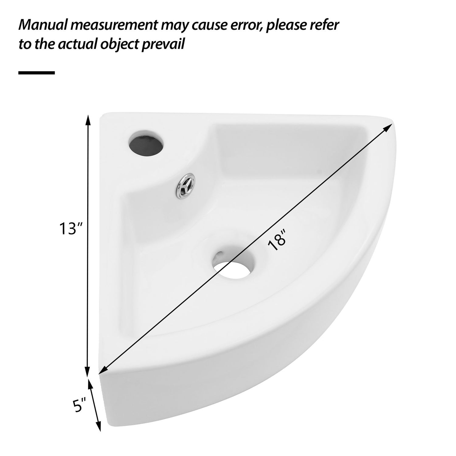 Triangle Porcelain Wall Mount Vessel Sink With Single Faucet Hole &amp; Overflow - White