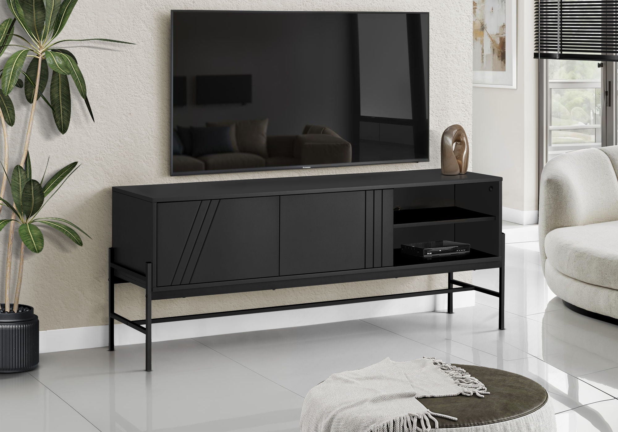 TV Stand, Modern Design Console, Media Entertainment Center, Storage Cabinet, Contemporary &amp; Modern - Black