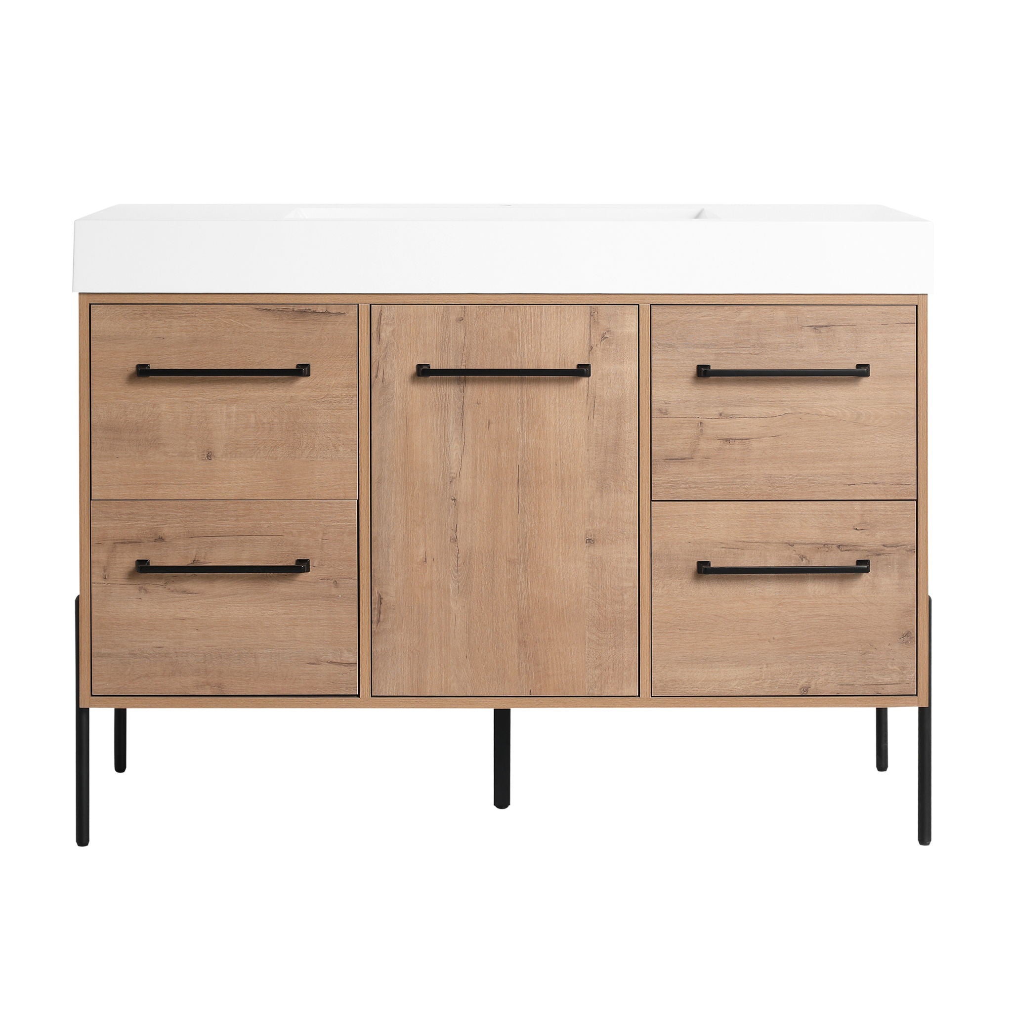 48" Freestanding Bathroom Vanity With Sink, Soft Close Cabinet Doors, 4 Drawers - Imitative Oak