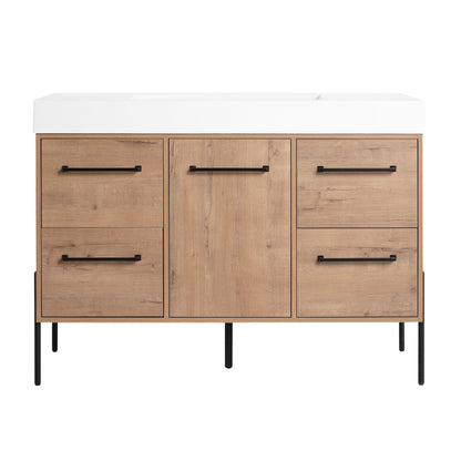 48" Freestanding Bathroom Vanity With Sink, Soft Close Cabinet Doors, 4 Drawers - Imitative Oak