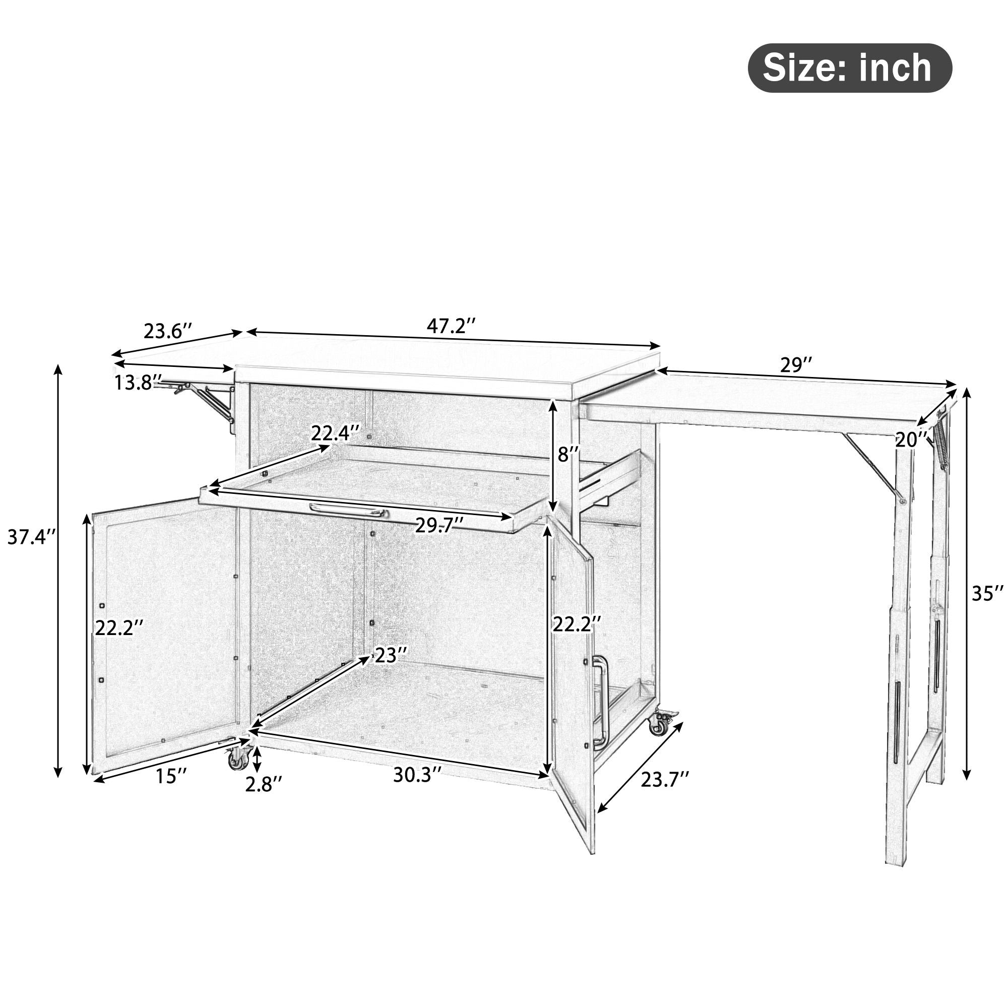 Versatile Outdoor Cabinet With Folding &amp; Expandable Work Surfaces, Ample Storage Space, And Lockable Wheels - Matte Black