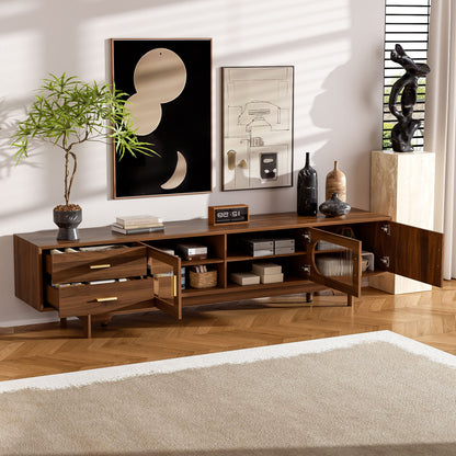 Modern TV Stand With Fluted Glass Doors &amp; 2 Drawers