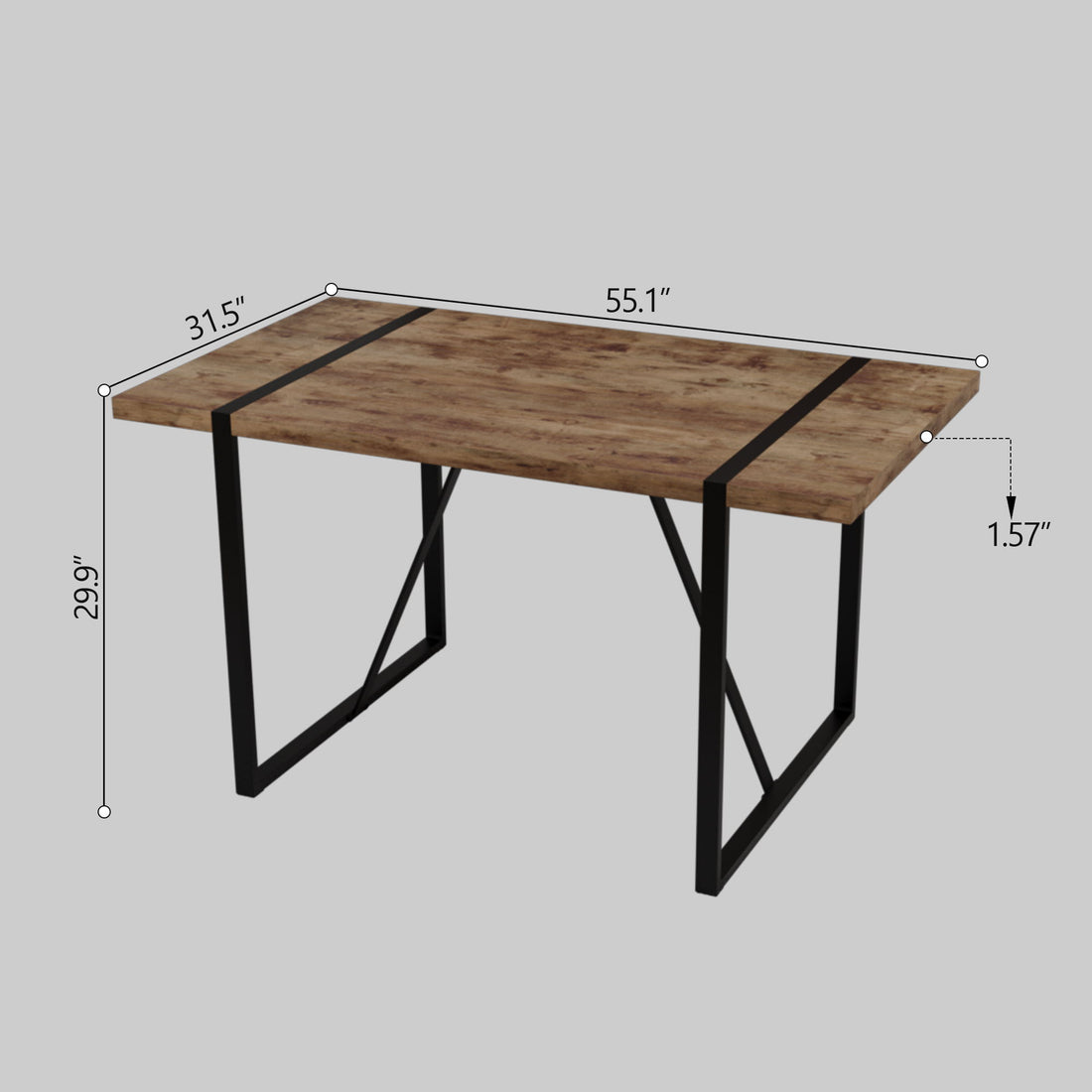 Modern Rural Industrial Dining Table, 55&quot; Rectangular Wood With Metal Legs, Seats 4 - 6 - Wood