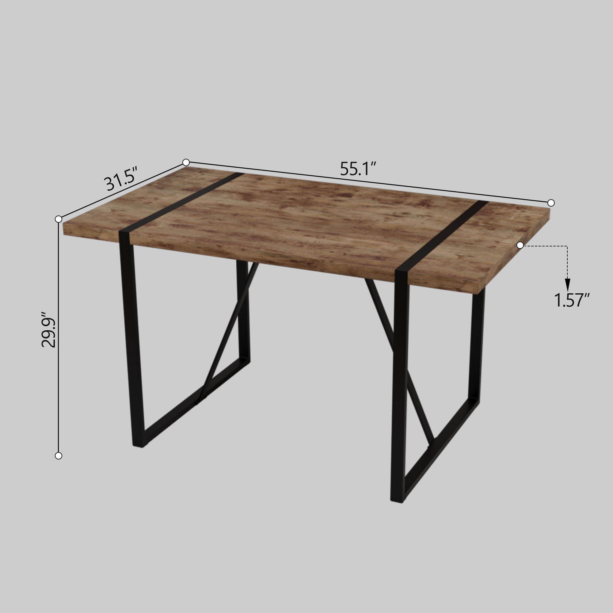 Modern Rural Industrial Dining Table, 55&quot; Rectangular Wood With Metal Legs, Seats 4 - 6 - Wood