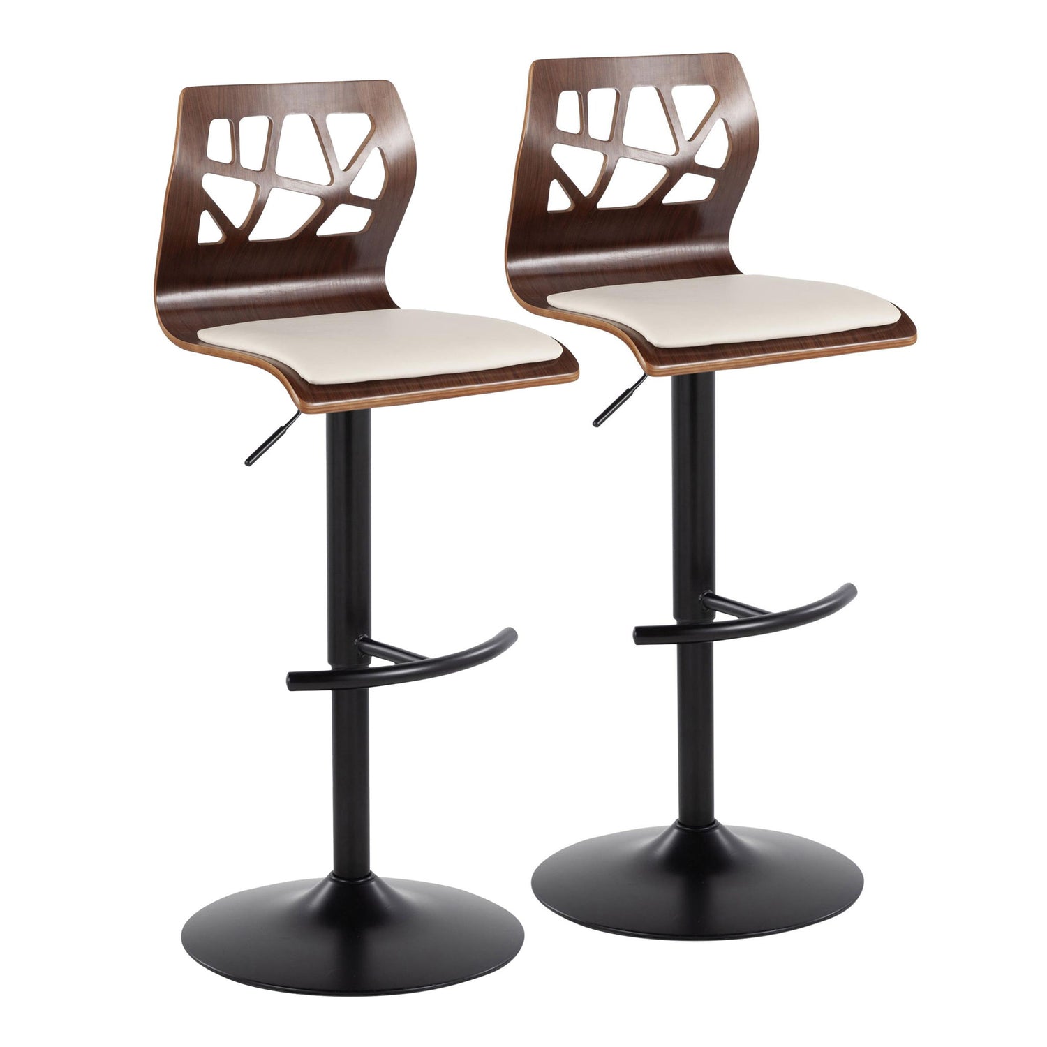 Folia - Mid Century Modern Adjustable Barstool With Swivel &amp; Rounded T Footrest (Set of 2)