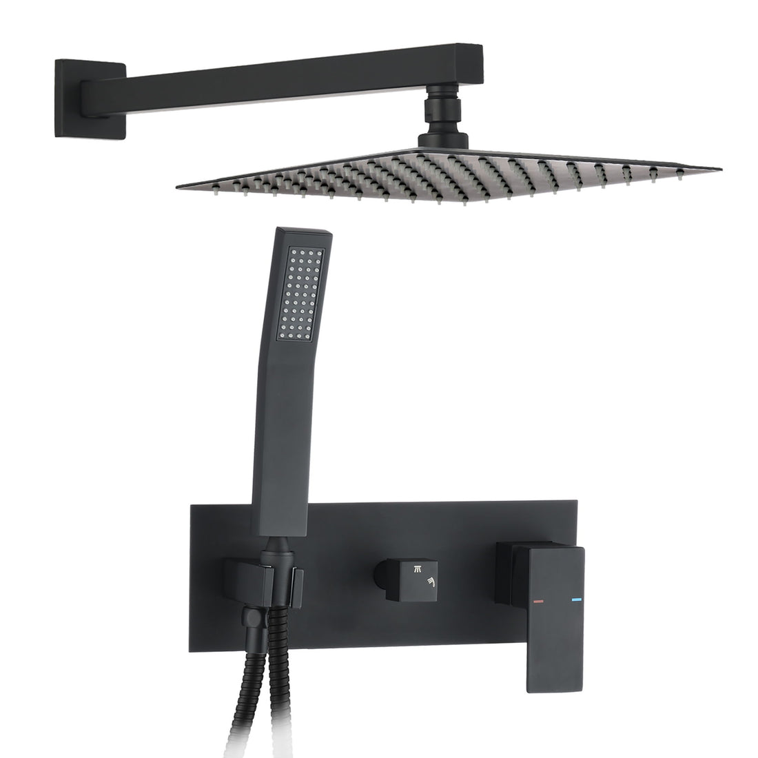 Brass Shower System With 10&quot; Rainfall Shower Head And Handheld Sprayer - Matte Black