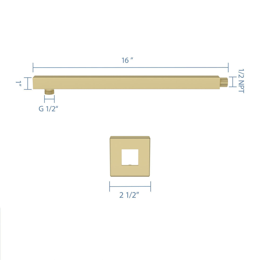 Wall Mounted Shower Arm With Flange, 16&quot; Stainless Steel For Rain Shower Heads - Gold