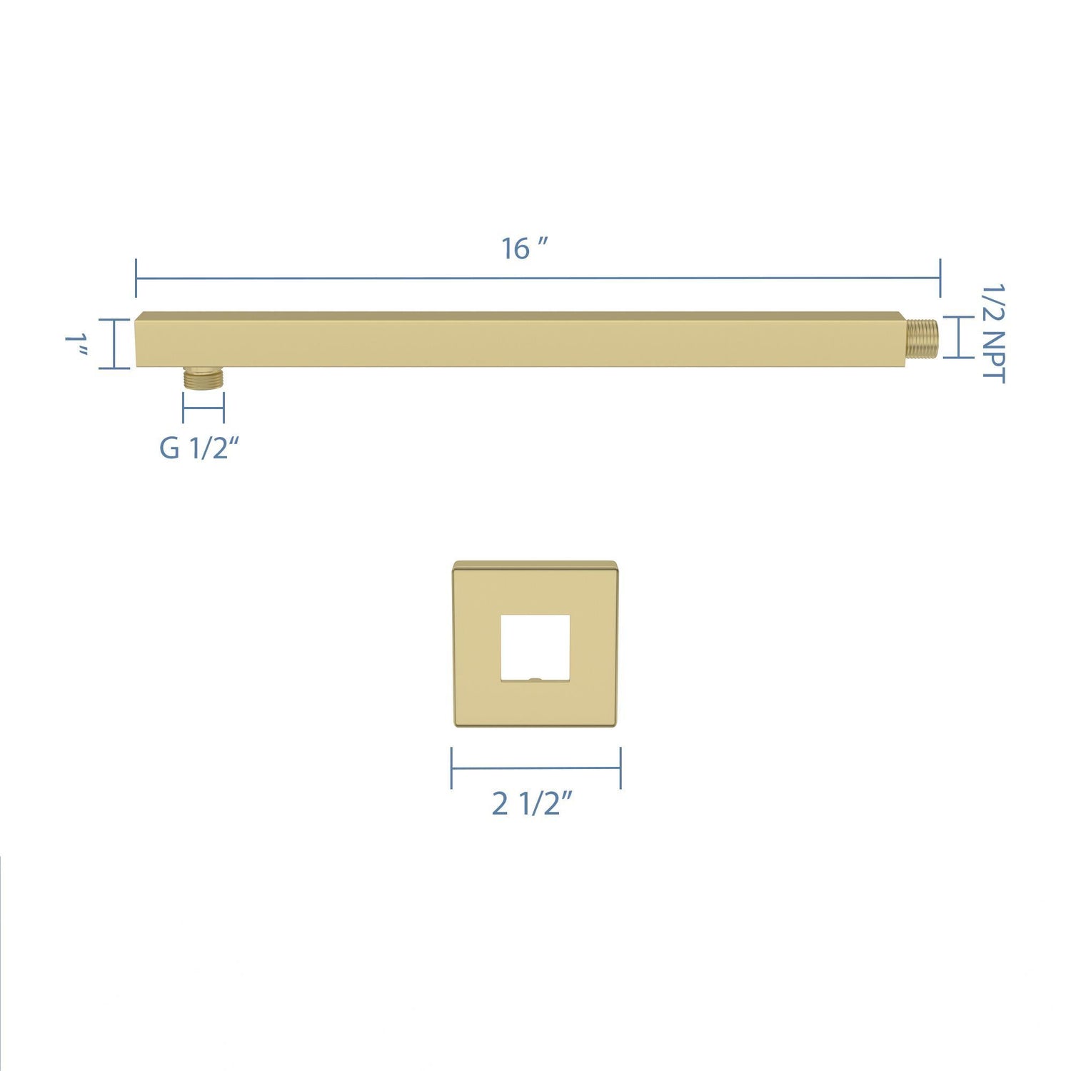 Wall Mounted Shower Arm With Flange, 16&quot; Stainless Steel For Rain Shower Heads - Gold