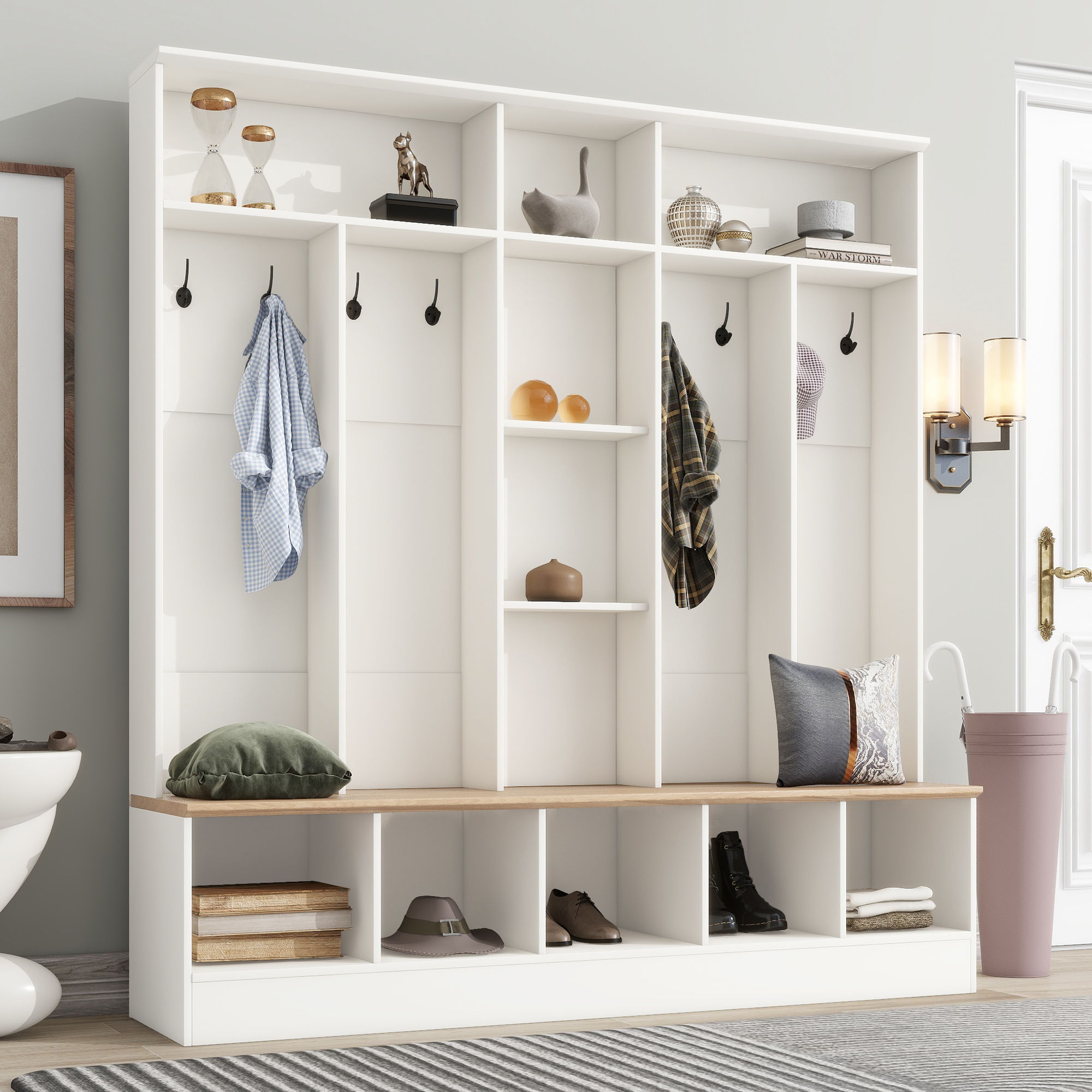 Minimalist Shoe Cabinet With Cube Storage &amp; Shelves