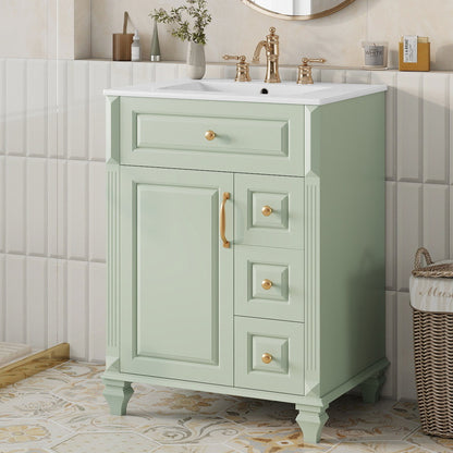 Freestanding Bathroom Vanity With Sink, 3 Drawers &amp; Flip-Out Drawer