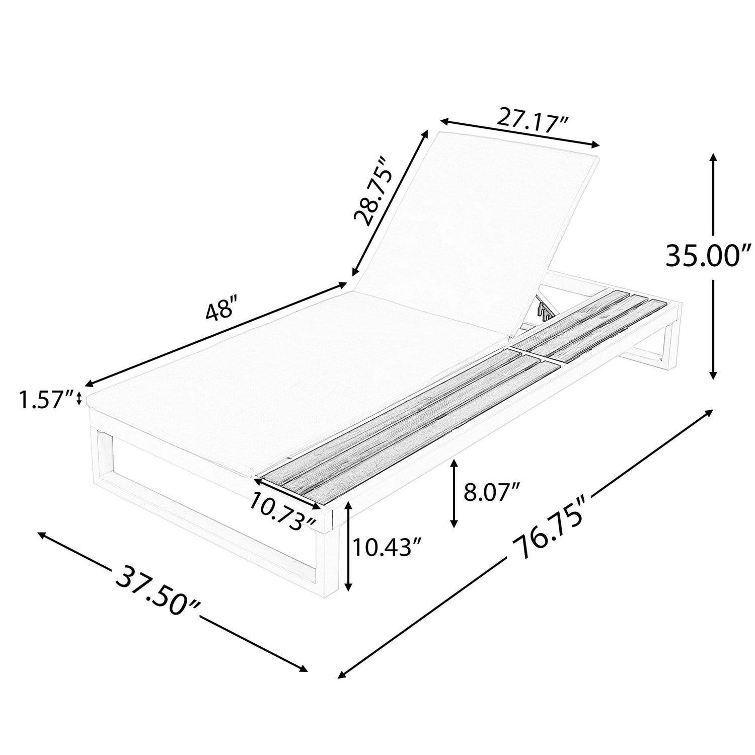 Chaise Lounge Set, 5 Position Adjustable, Flat Side Surface Storage