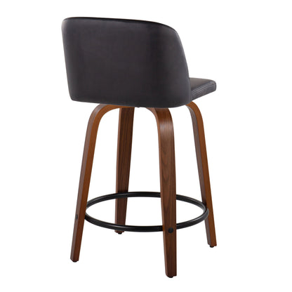 Toriano - Mid Century Modern, Fixed Height Counter Stool &amp; Swivel And Round Footrest (Set of 2)