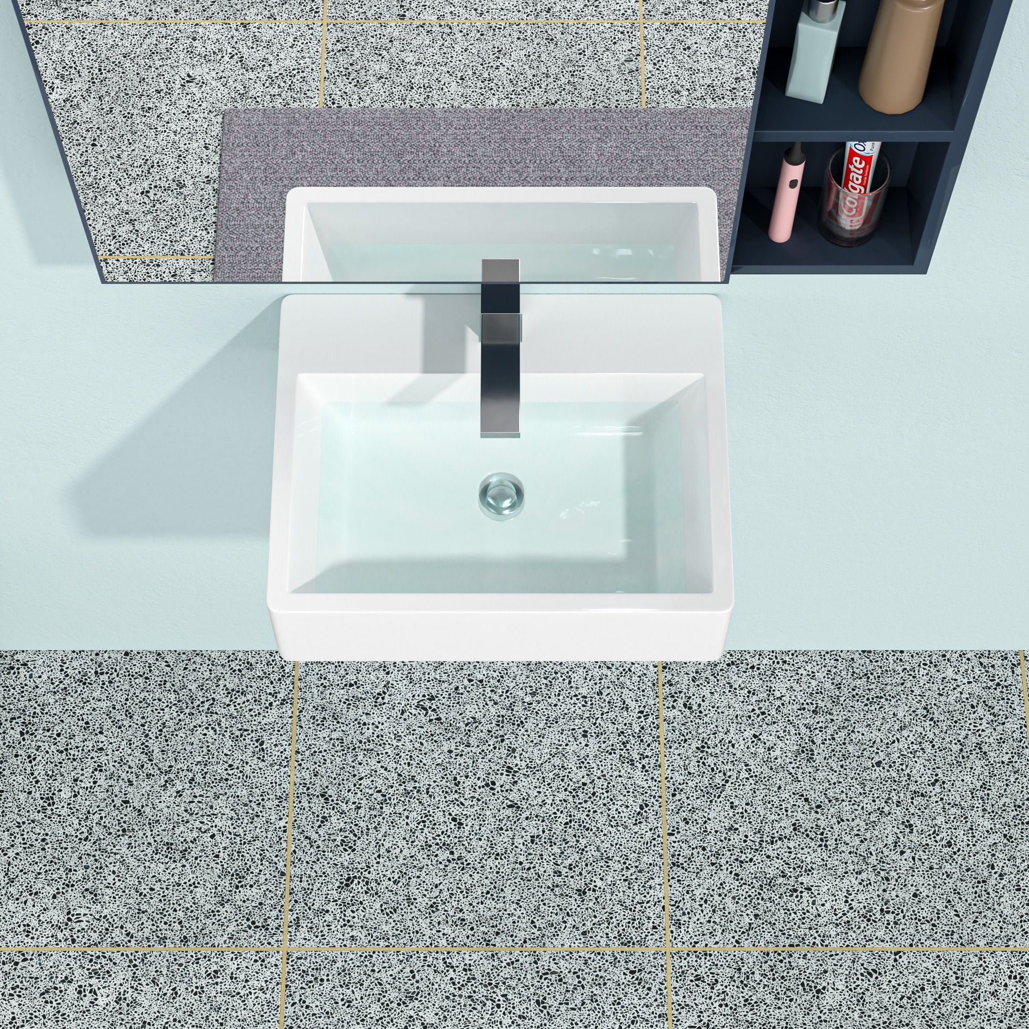 Modern Ceramic Rectangular Wall Mounted Bathroom Sink With Faucet Hole &amp; Overflow