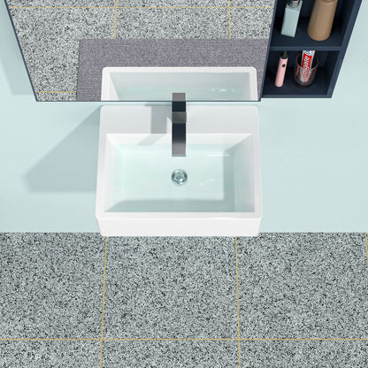 Modern Ceramic Rectangular Wall Mounted Bathroom Sink With Faucet Hole &amp; Overflow