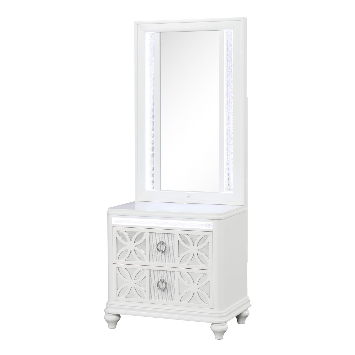 Abigale - Nightstand With Mirror Top, LED Lighting (Includes Mirror And Nightstand) - White