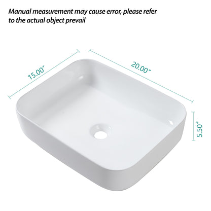 Rectangular Vessel Bathroom Sink, Modern - White