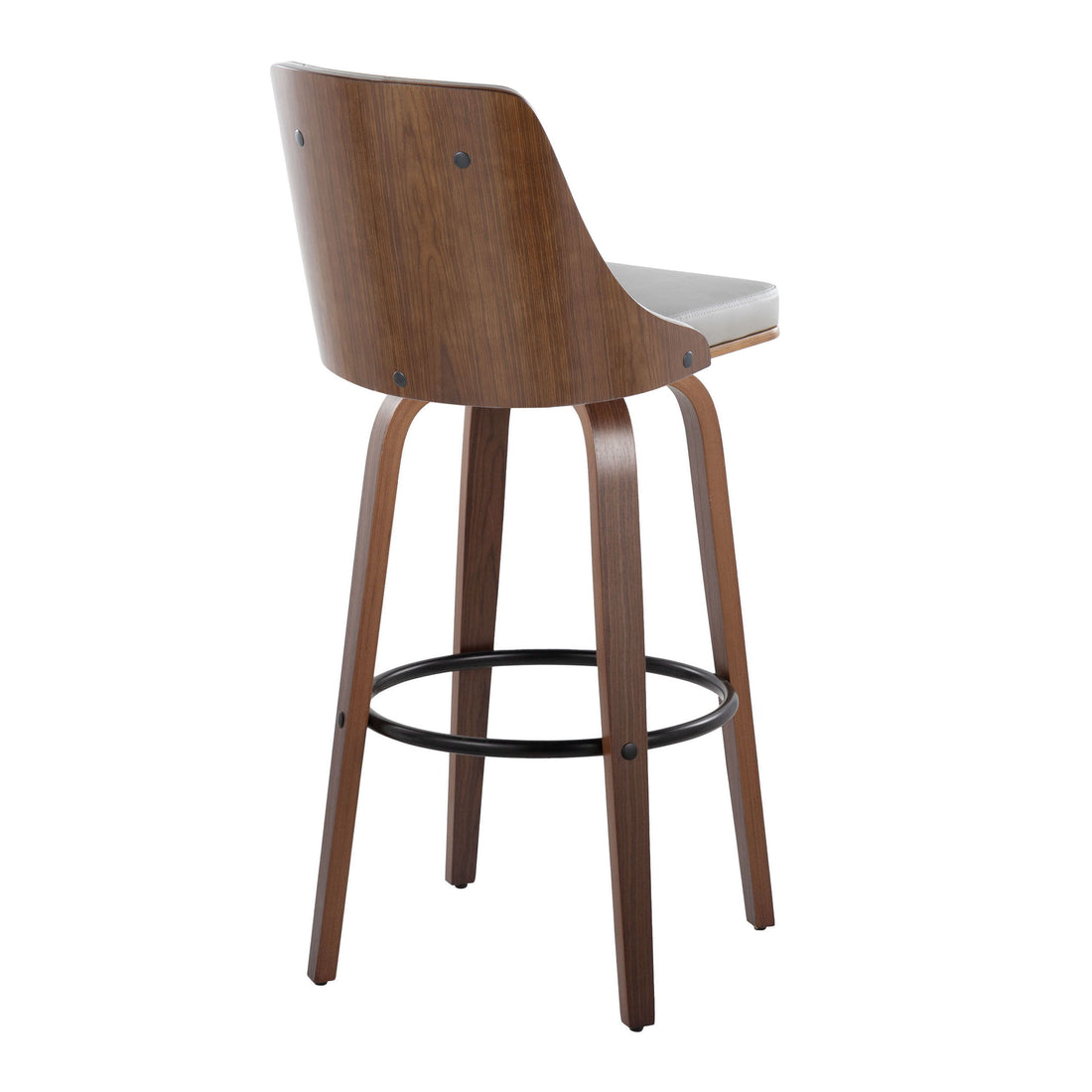 Gianna - Mid-Century Modern Fixed Height Barstool &amp; Swivel With Round Footrest (Set of 2) - Walnut / Light Gray