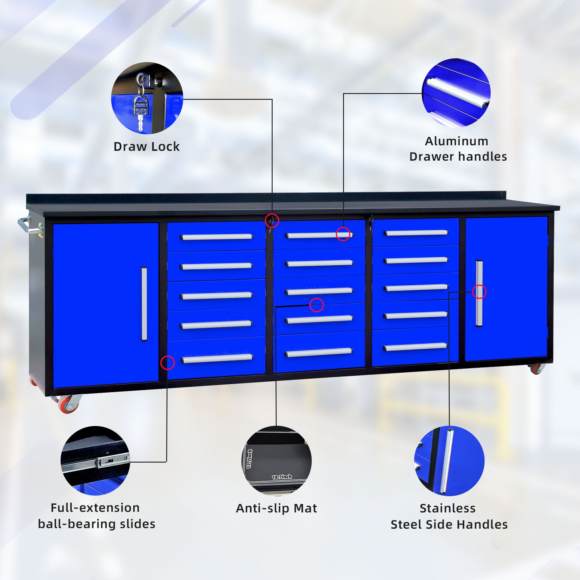 Storage Cabinet With Work Bench (15 Drawers &amp; 2 Cabinets)