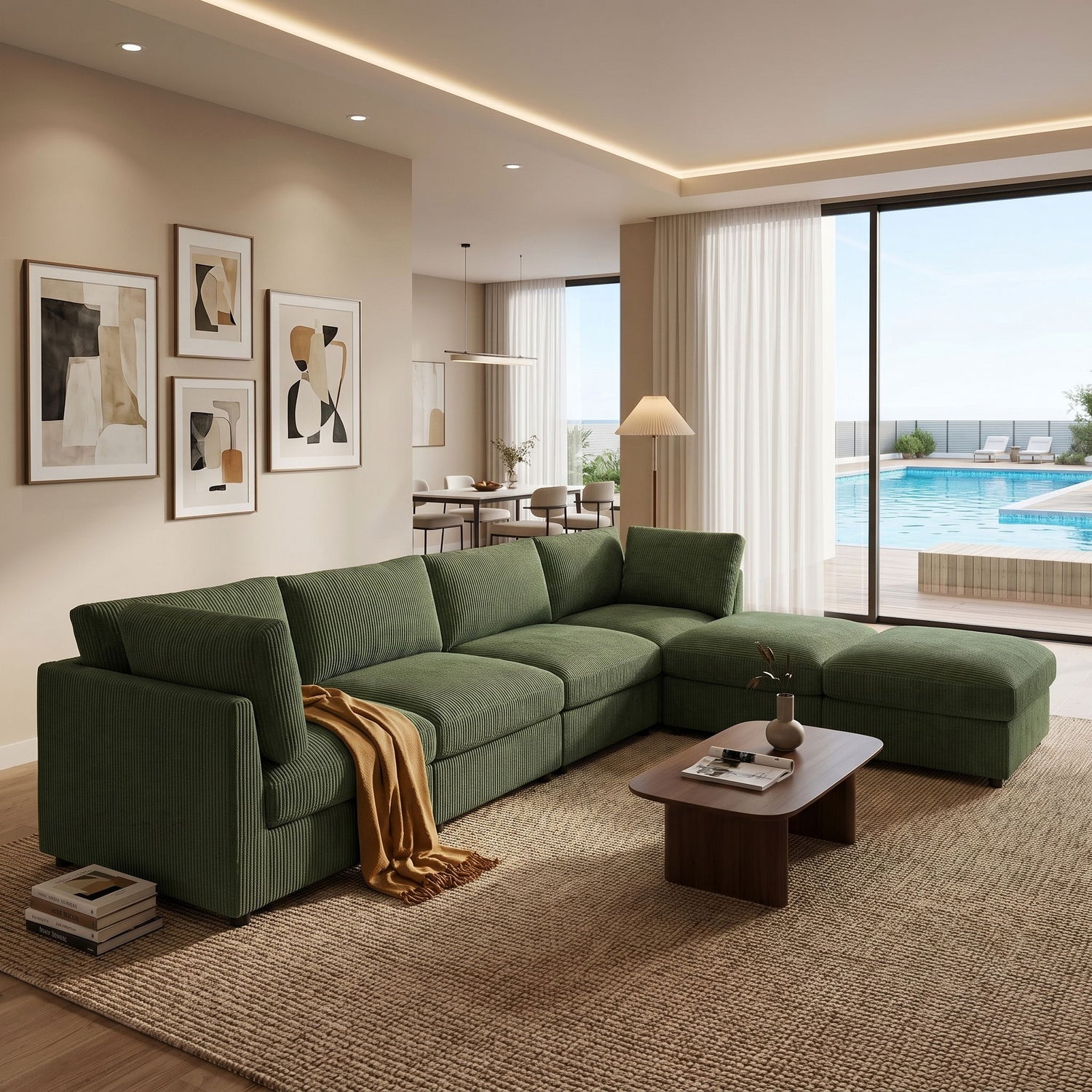 Reversible Modular Sectional With Custom Configuration And Premium Upholstery - Dark Green