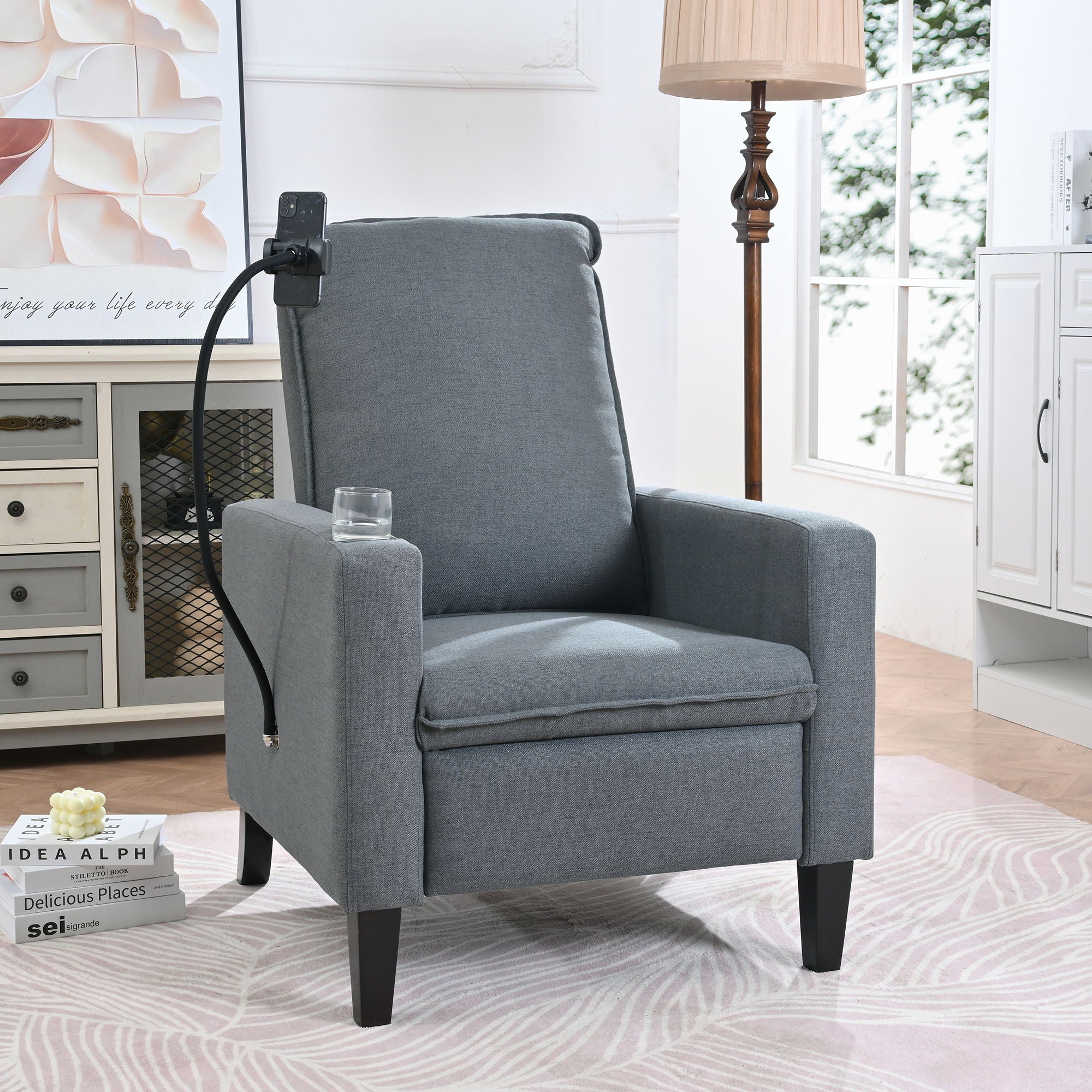 Recliner Chairs For Adults, Adjustable Recliner Sofa With Mobile Phone Holder &amp; Cup Holder, Modern Reclining Chairs Fabric Push Back Recliner Chairs For Living Room, Bedroom