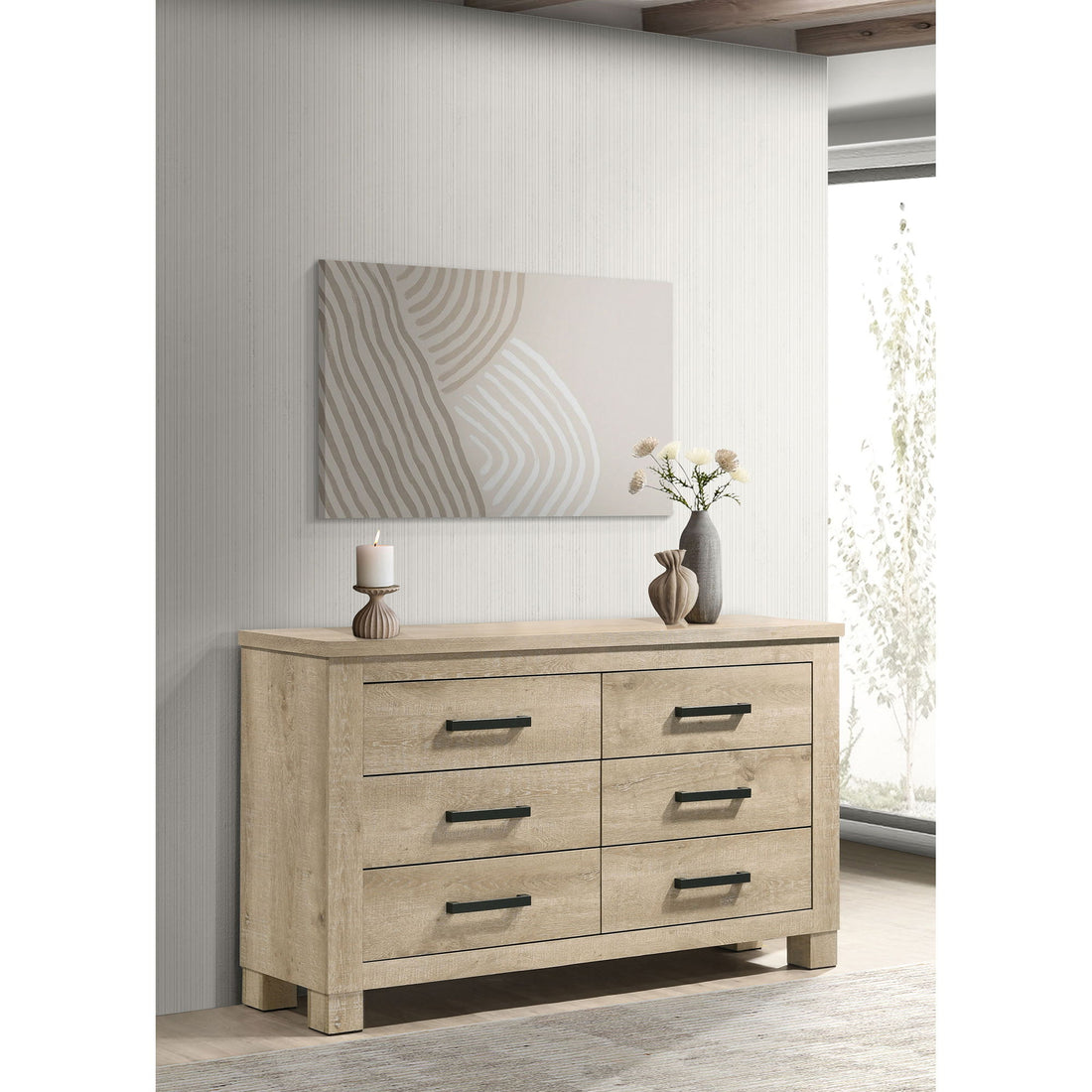 Sansome - 6 Drawer Bedroom Dresser With Pulls - Oak