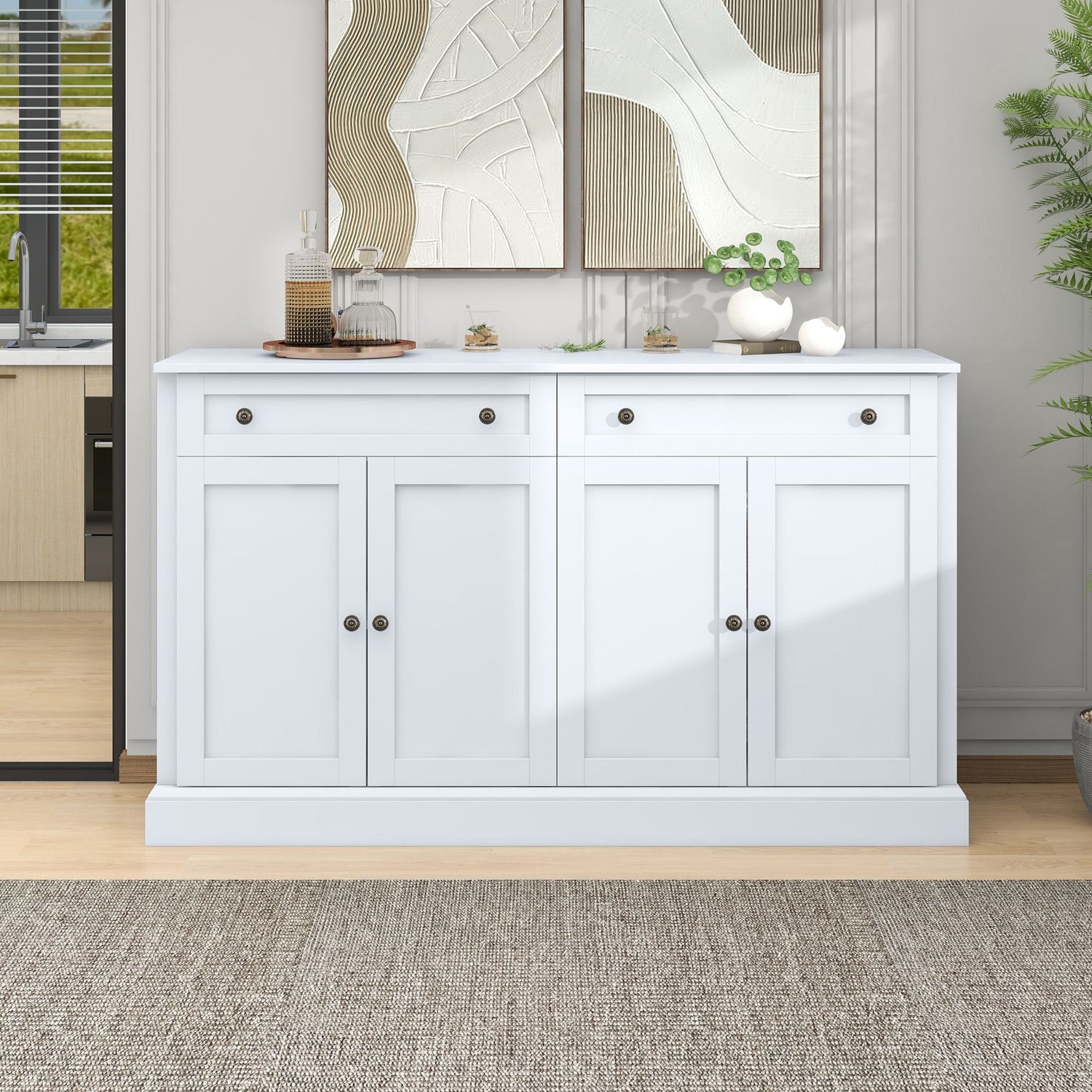 Kitchen Sideboard Storage Buffet Cabinet With 2 Drawers &amp; 4 Doors Adjustable Shelves For Dining Room, Living Room
