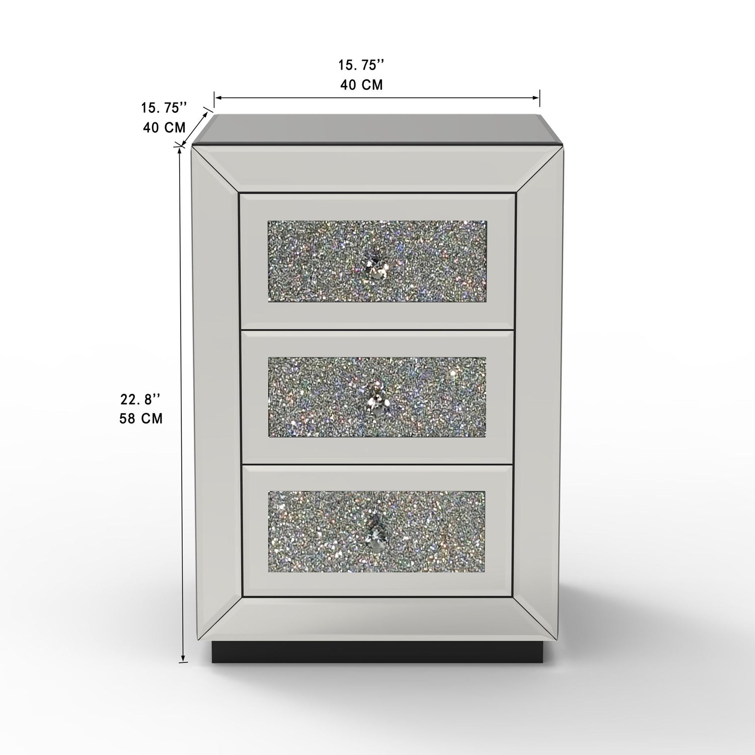 3 Drawer Nightstand With Glass Accents, Bedside Table For Bedroom - Silver