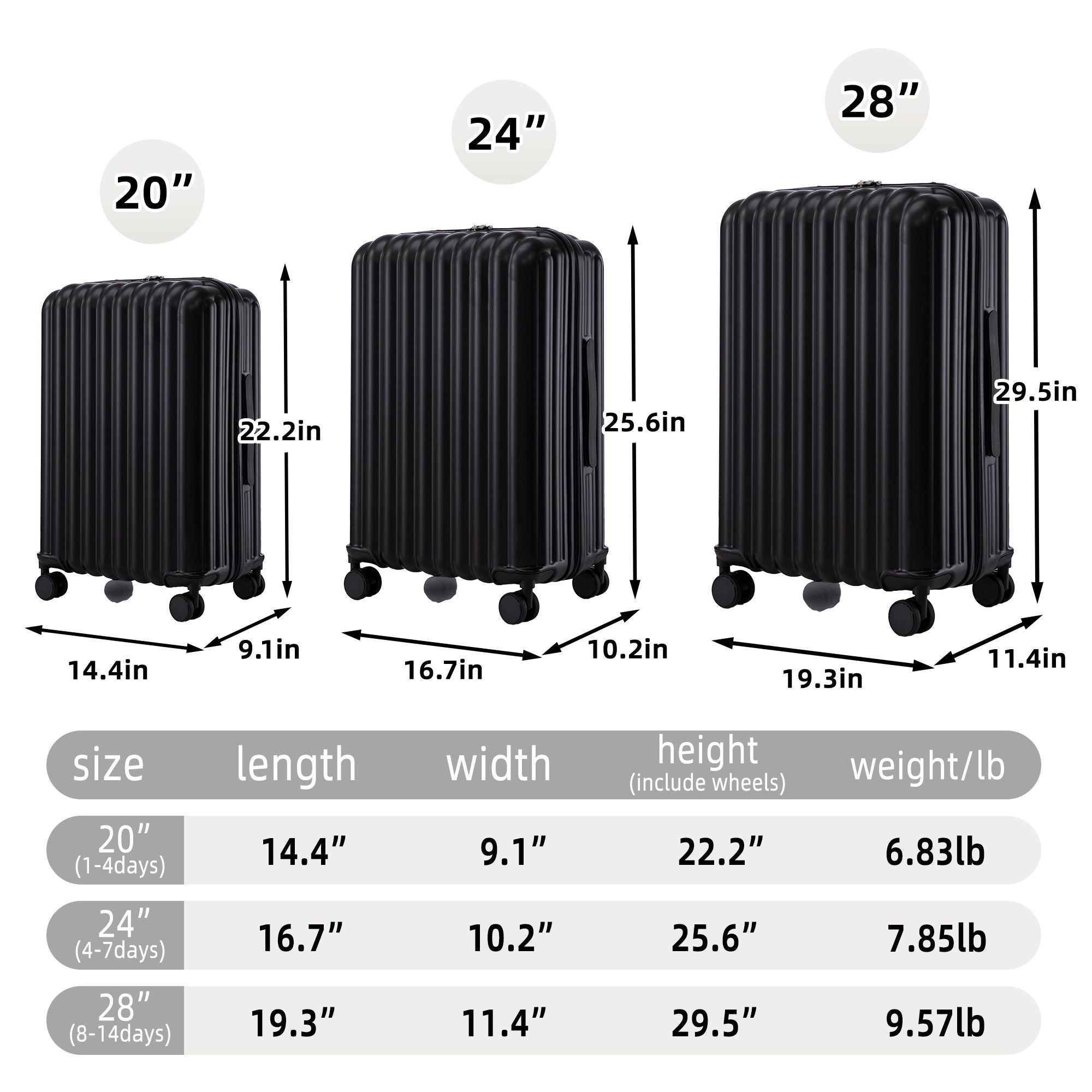 20" / 24" / 28" 3 Pieces / Set Spinner Wheel Luggage, Carry On Suitcase, With Cup Holder &amp; USB Port &amp; Phone Holder