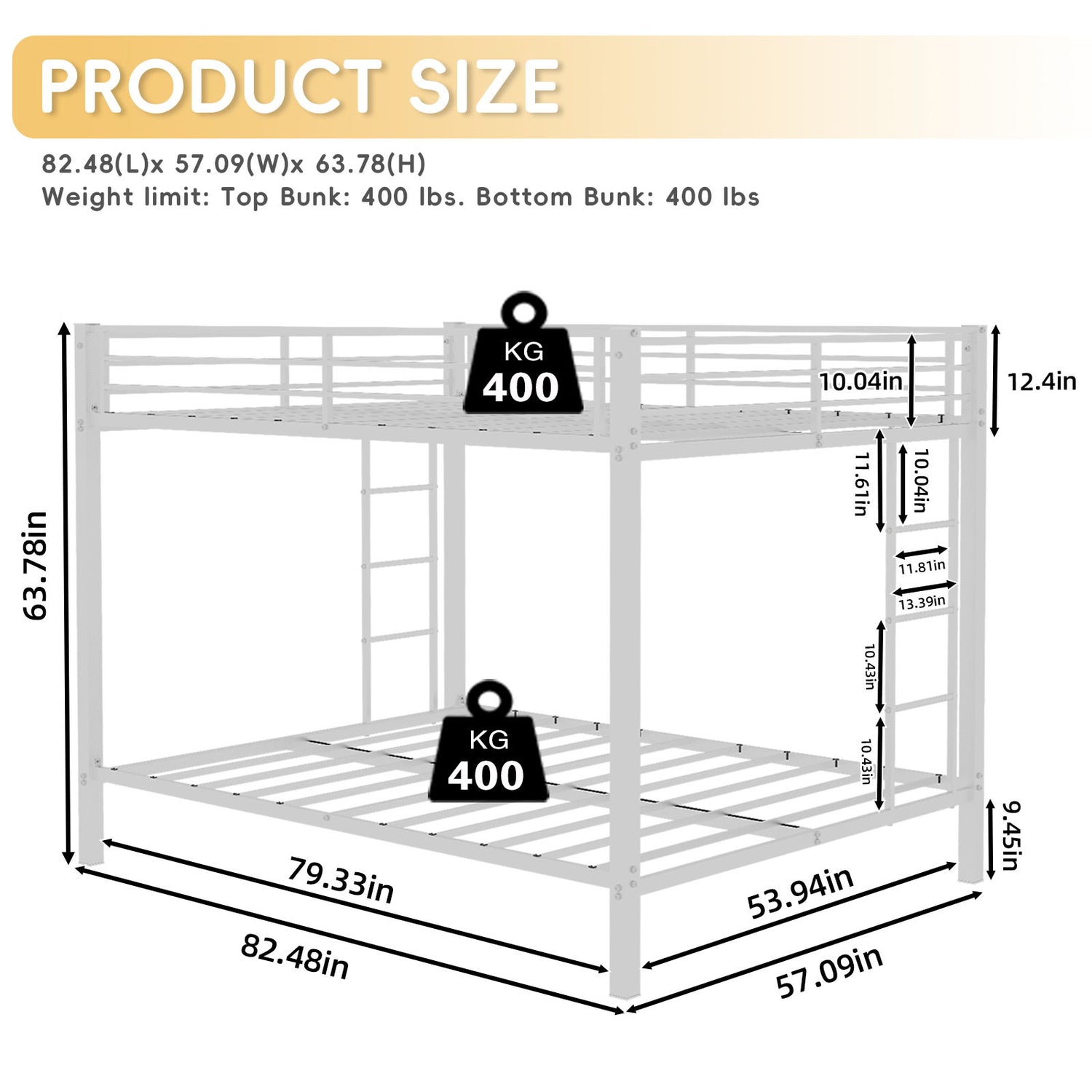 Bunk Bed For Kids, Convertible Frame With Ladders &amp; Guardrail