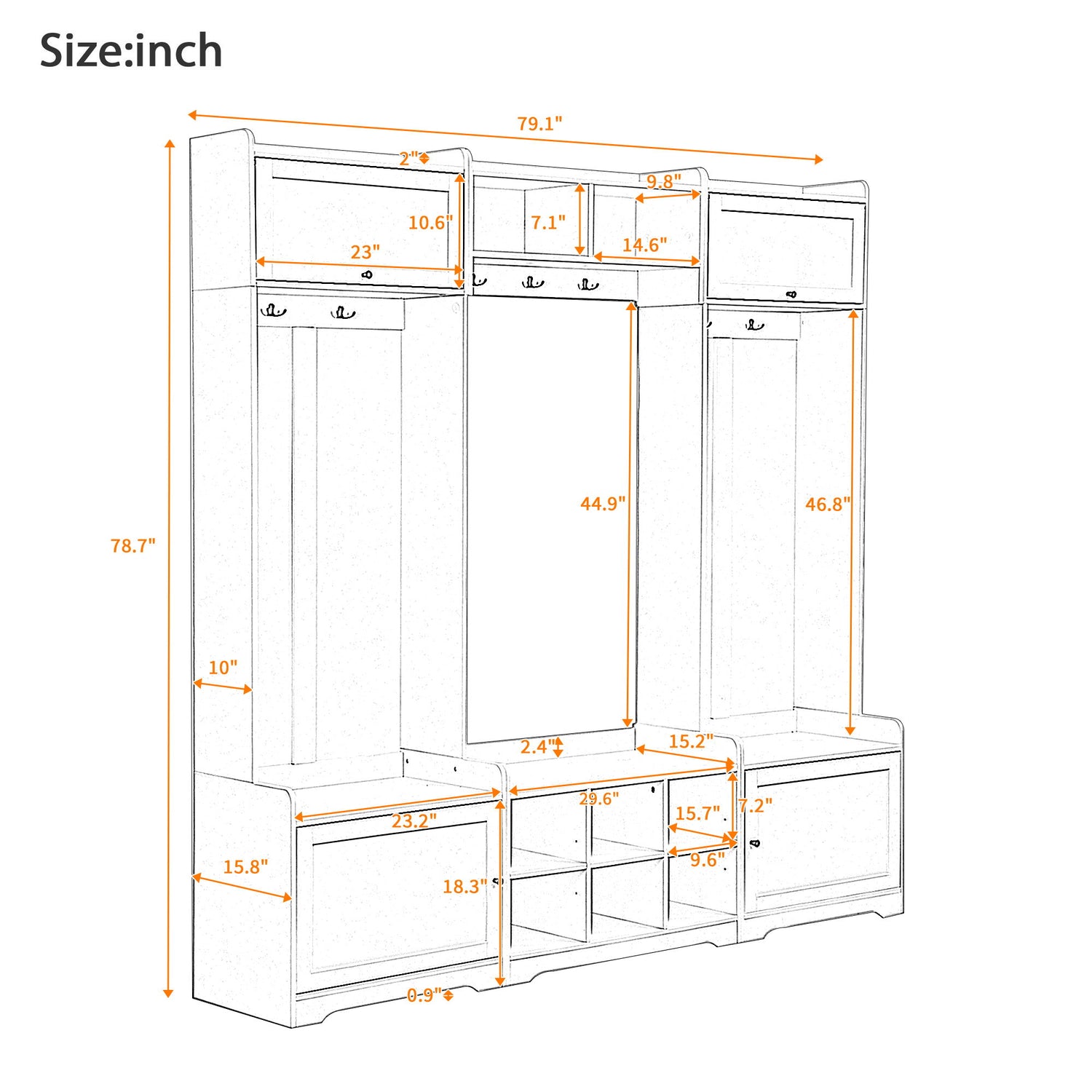 Wide Hall Tree With Shoe Storage, 4 In 1 Entryway Bench With 8 Cubbies, 7 Coat Hooks &amp; Adjustable Shelf For Hallway - White