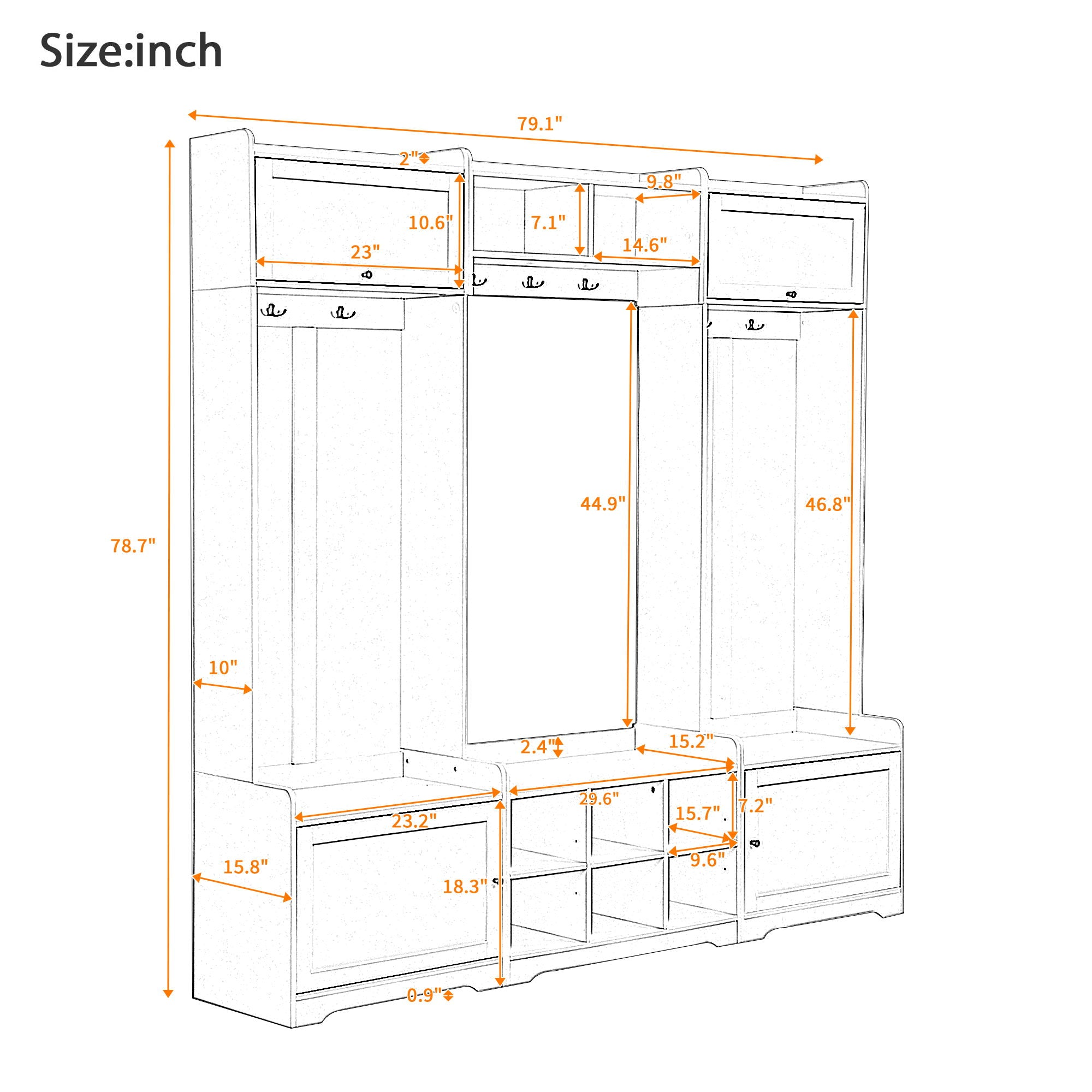 Wide Hall Tree With Shoe Storage, 4 In 1 Entryway Bench With 8 Cubbies, 7 Coat Hooks &amp; Adjustable Shelf For Hallway - White